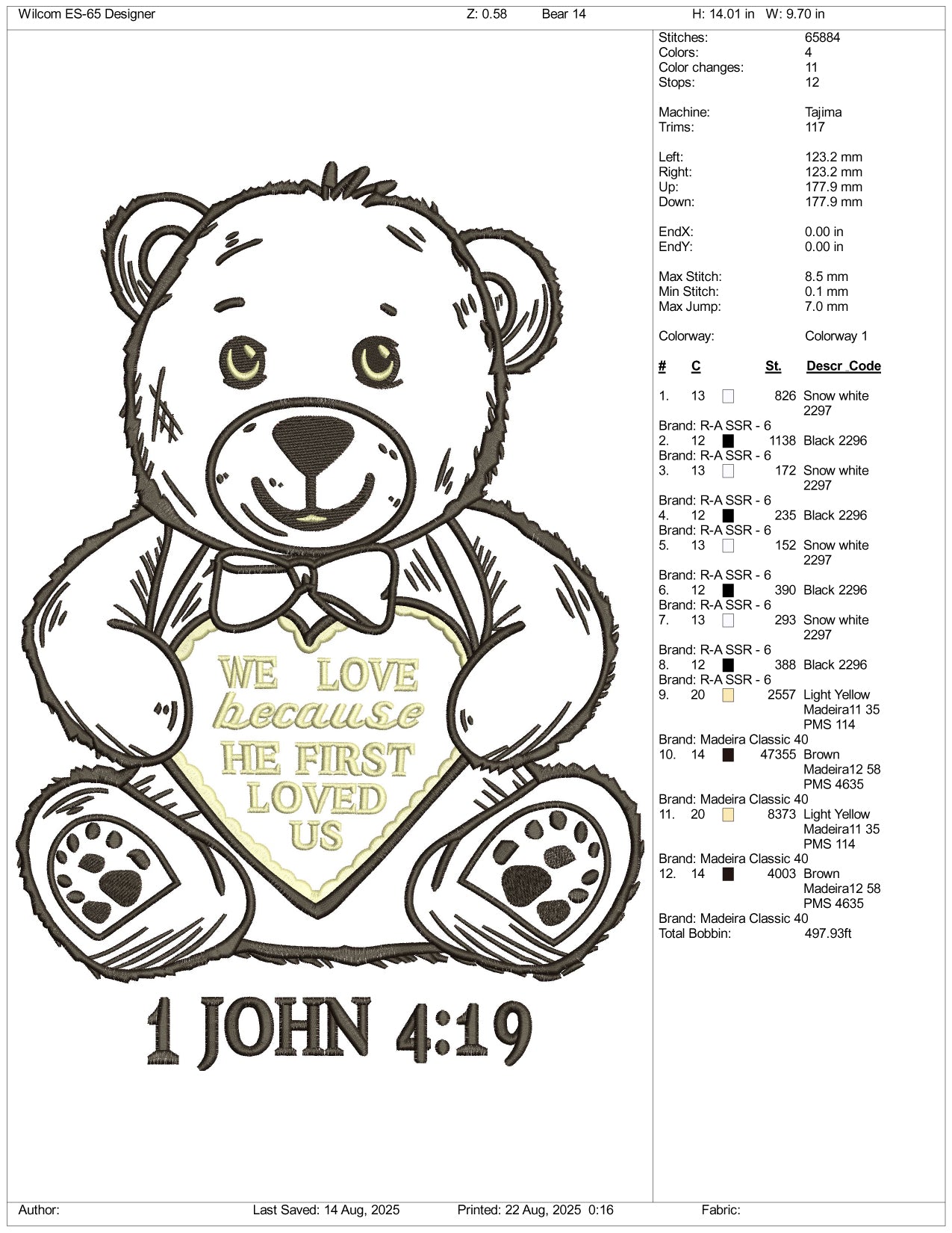 1 John 4:19 Bear Applique Embroidery Design Files - 4 Size's