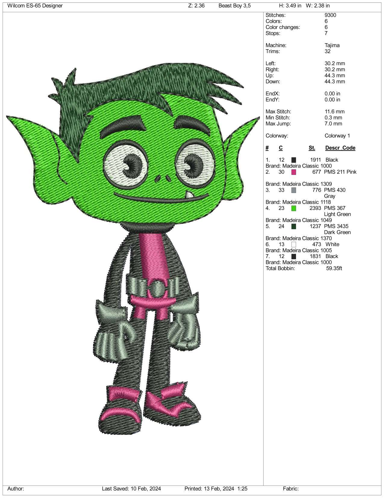 Beast Boy Embroidery Design Files - 3 Size's