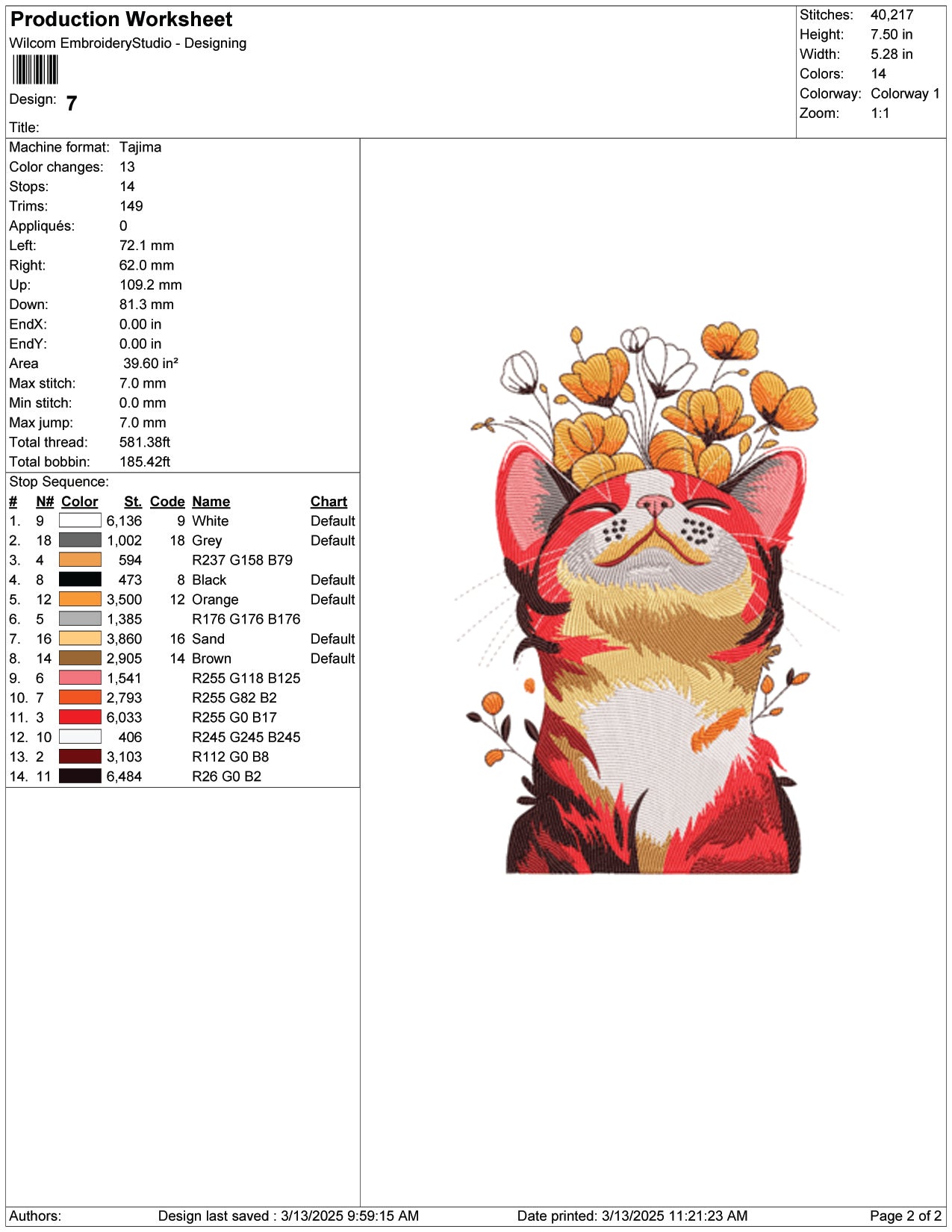 Beautiful Cat Flower Embroidery Design Files - 9 Size's