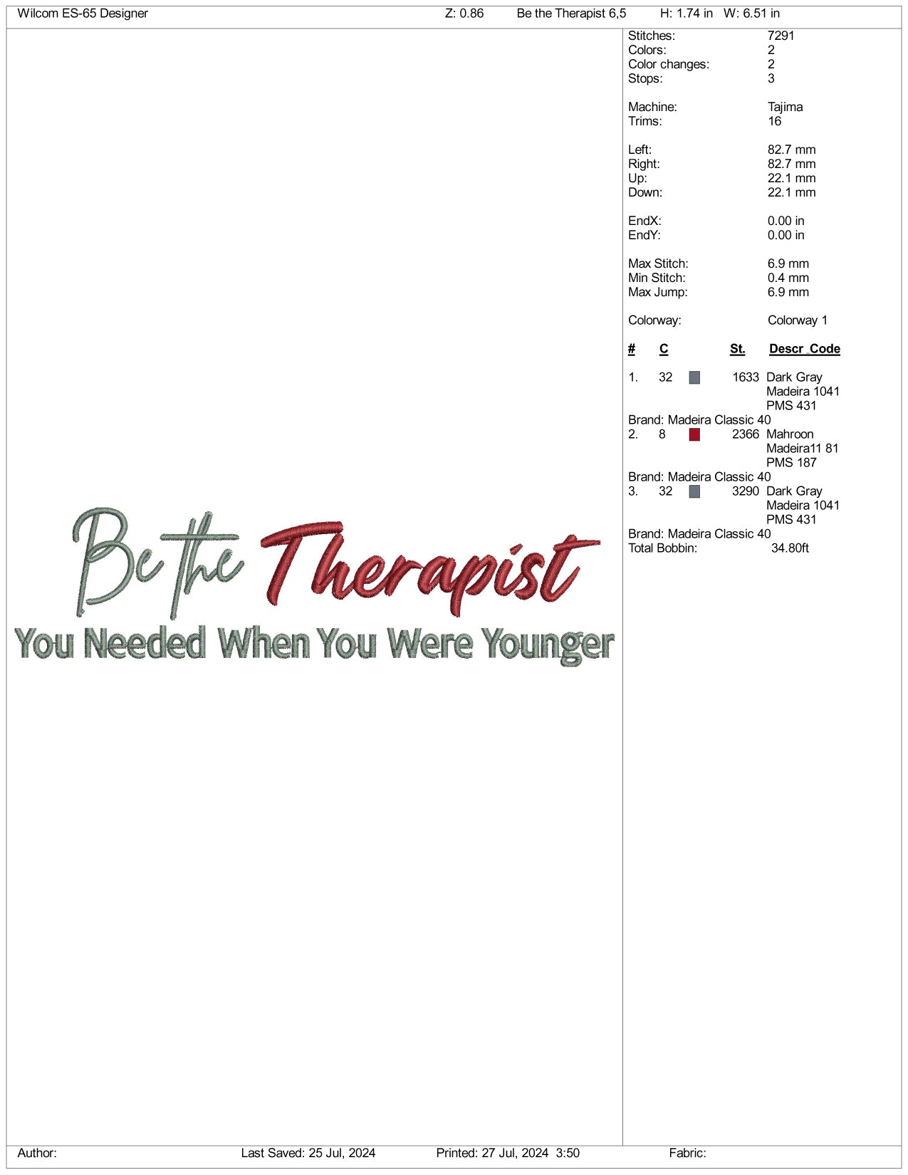 Be the Therapist Embroidery Design Files - 3 Size's