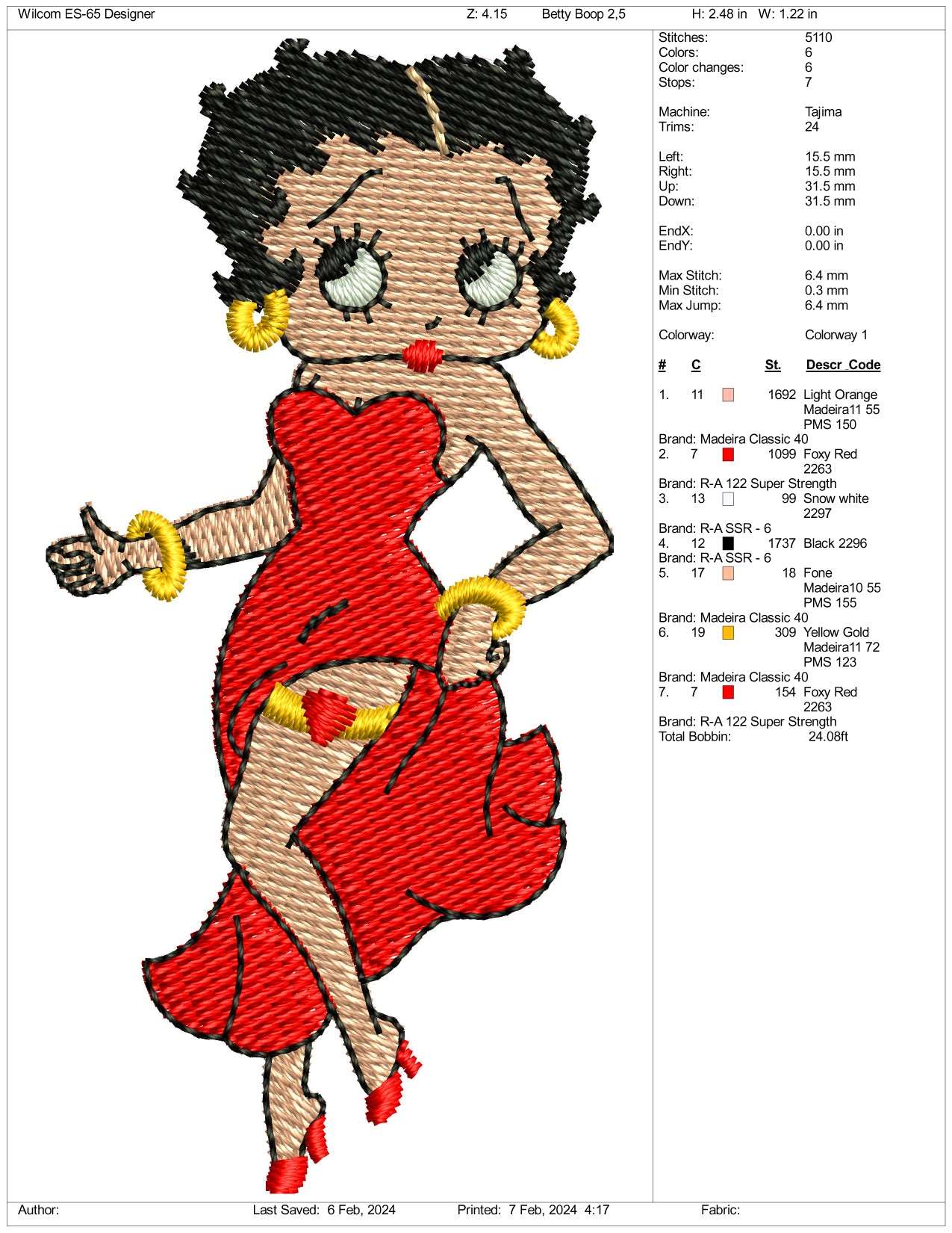 Betty Boop Embroidery Design Files - 3 Size's