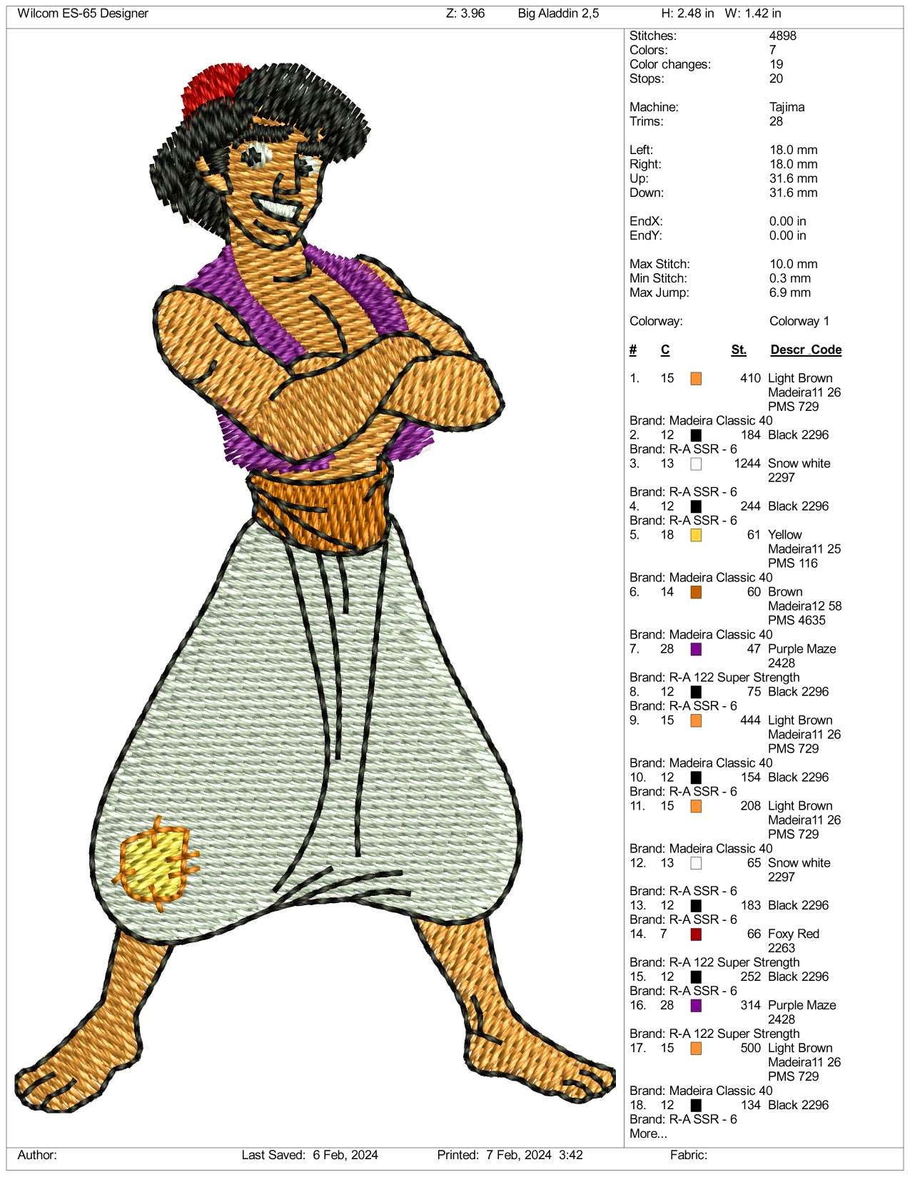 Aladdin Embroidery Design