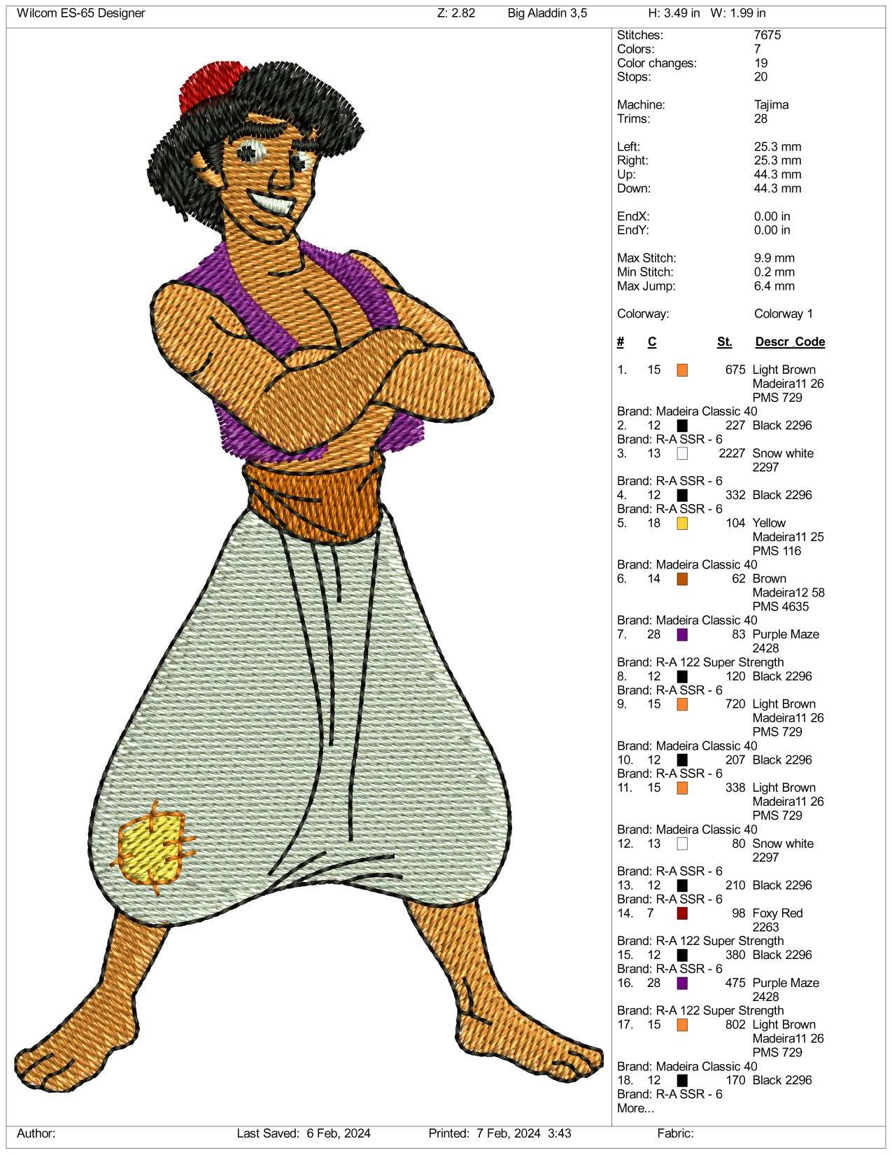 Aladdin Embroidery Design