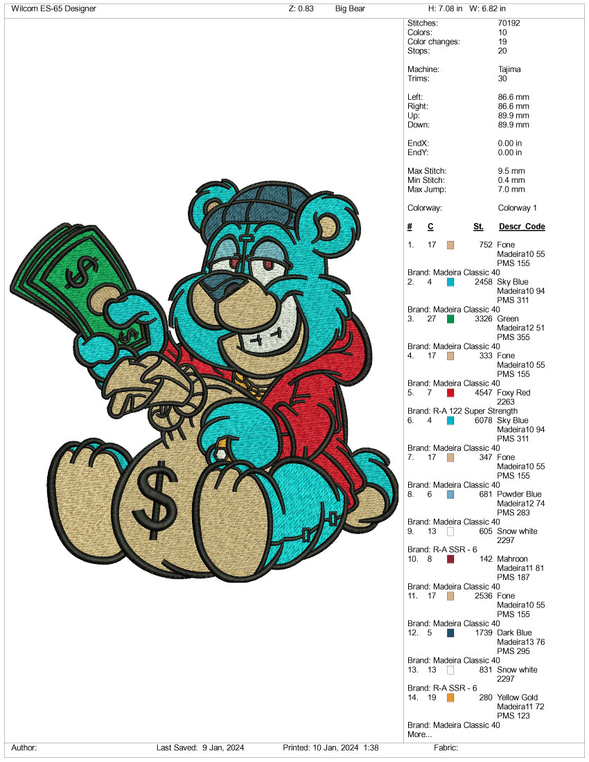 Archivos de diseño de bordado Rice Bear v2 - 3 tamaños