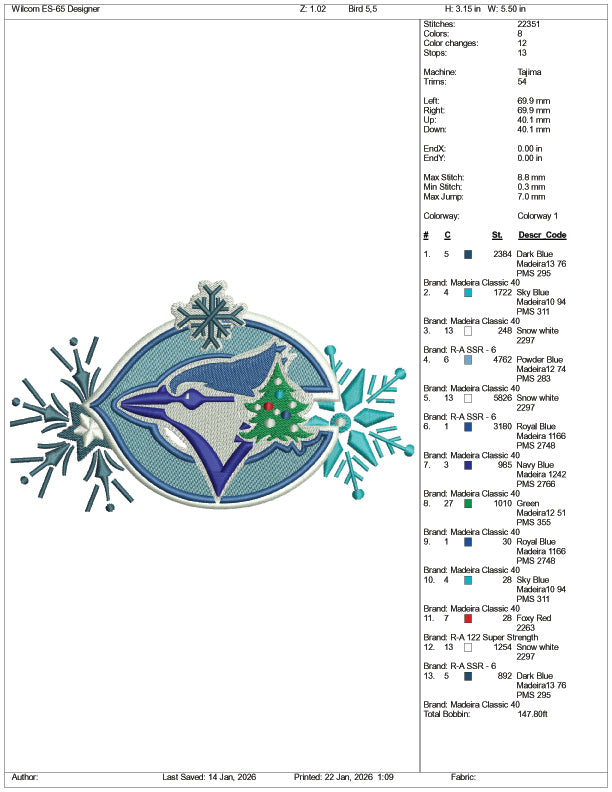 Guthrie High School Blue Jays Embroidery Design Files - 3 Size's