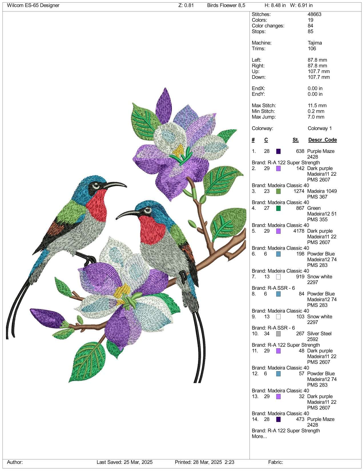 Flower Birds Embroidery Design Files - 3 Size's