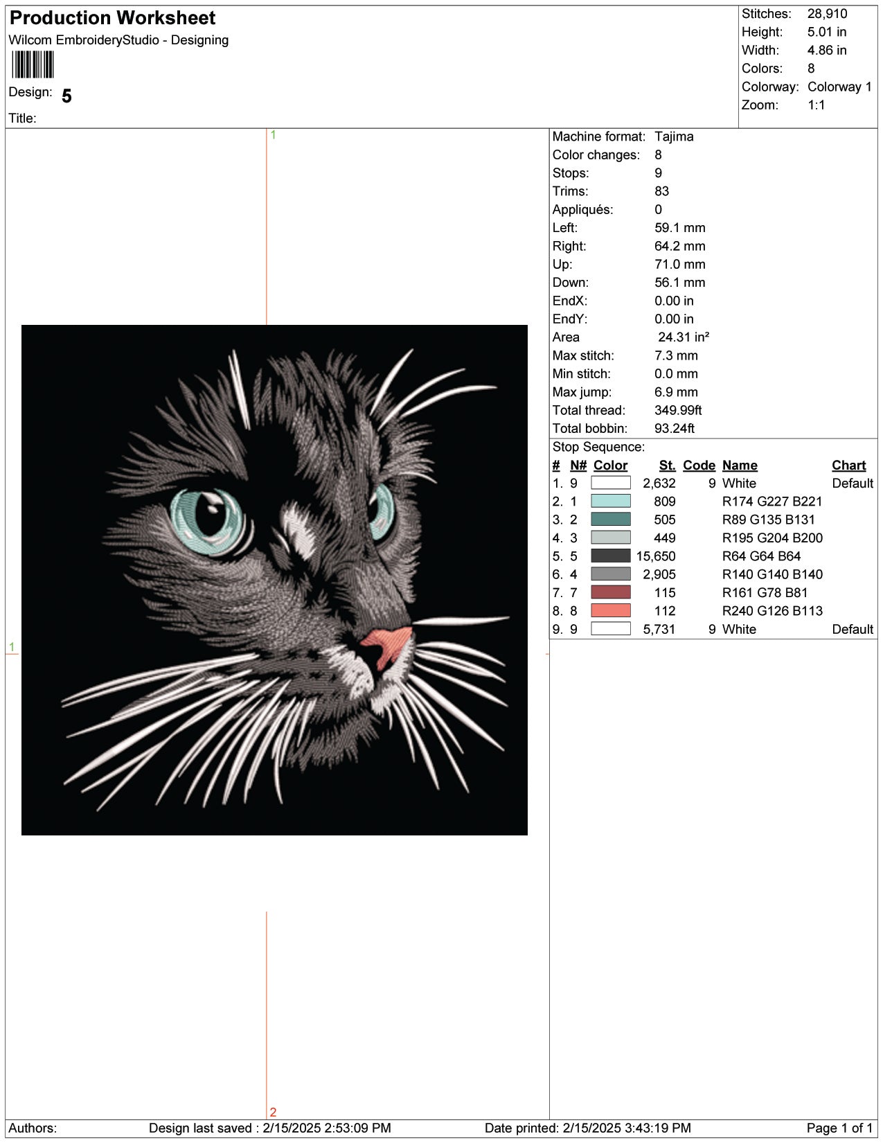 Cat Face Embroidery Design Files - 9 Size's