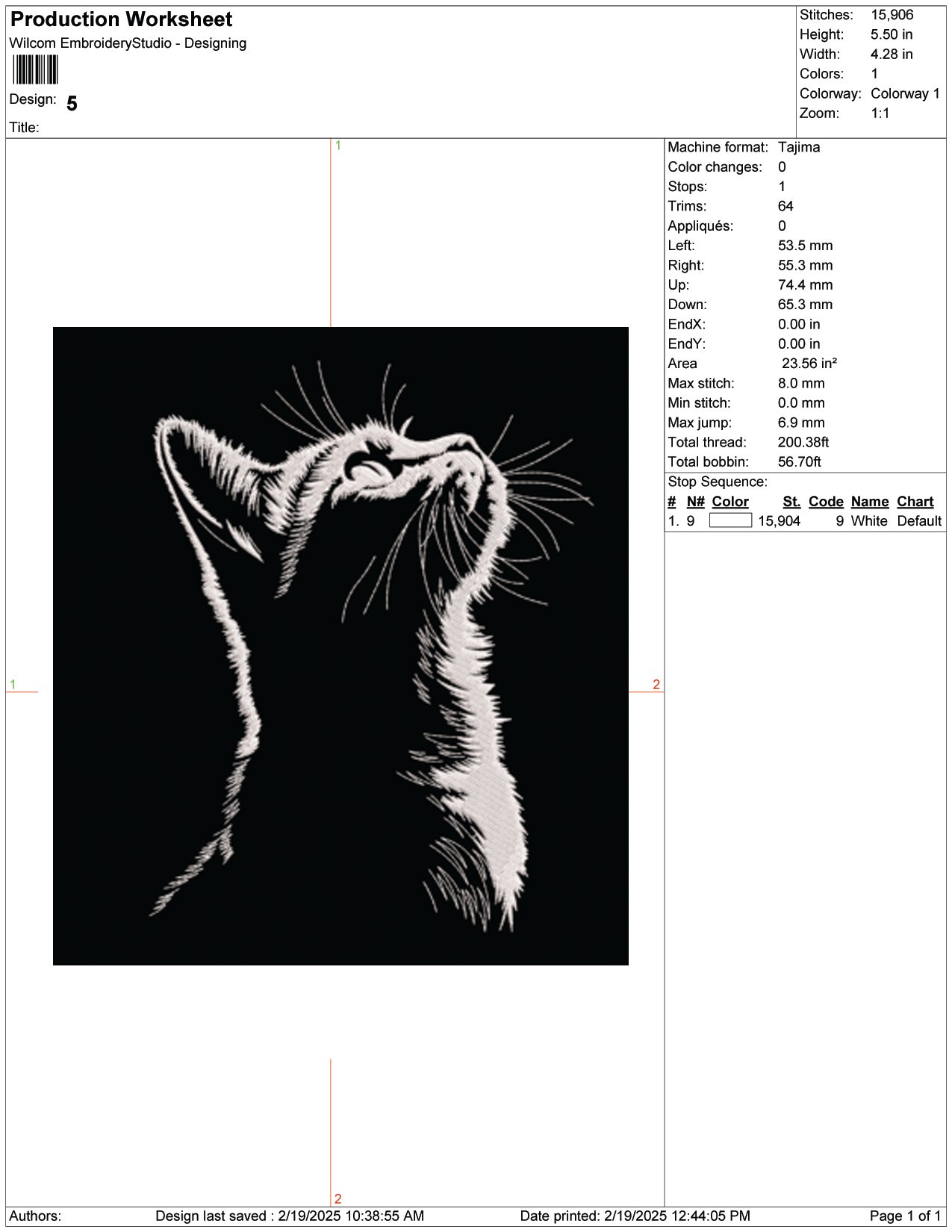 Cat Shadow Embroidery Design Files - 9 Size's