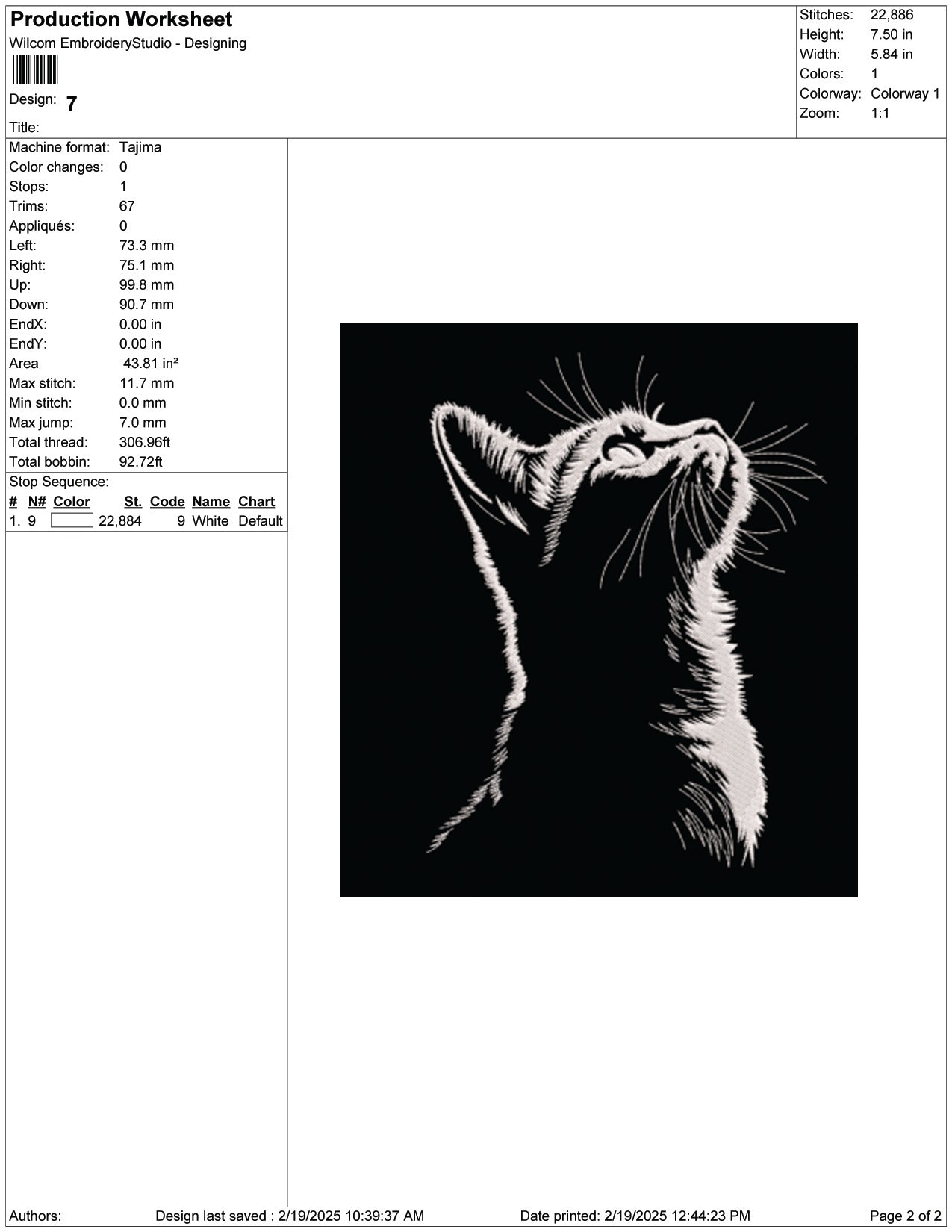 Cat Shadow Embroidery Design Files - 9 Size's