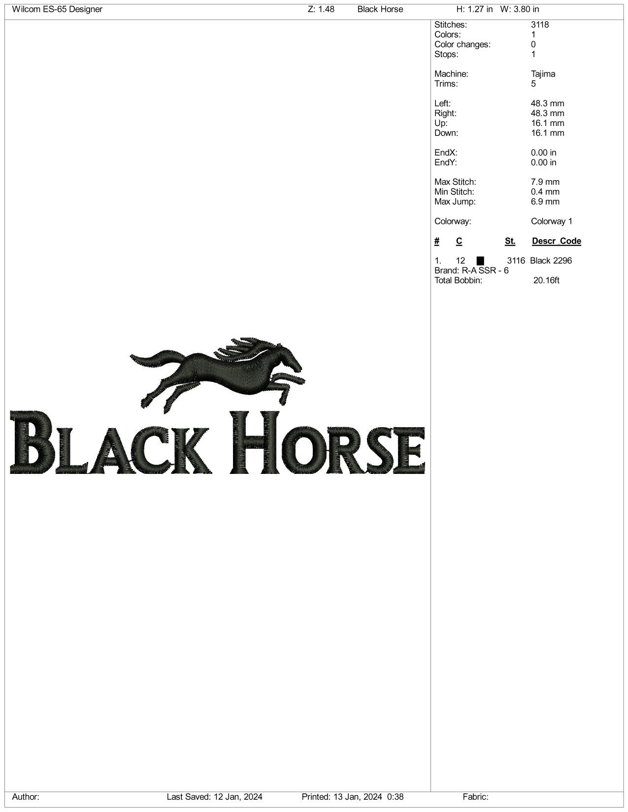 Archivos de diseño de bordado de caballo negro - 3 tamaños