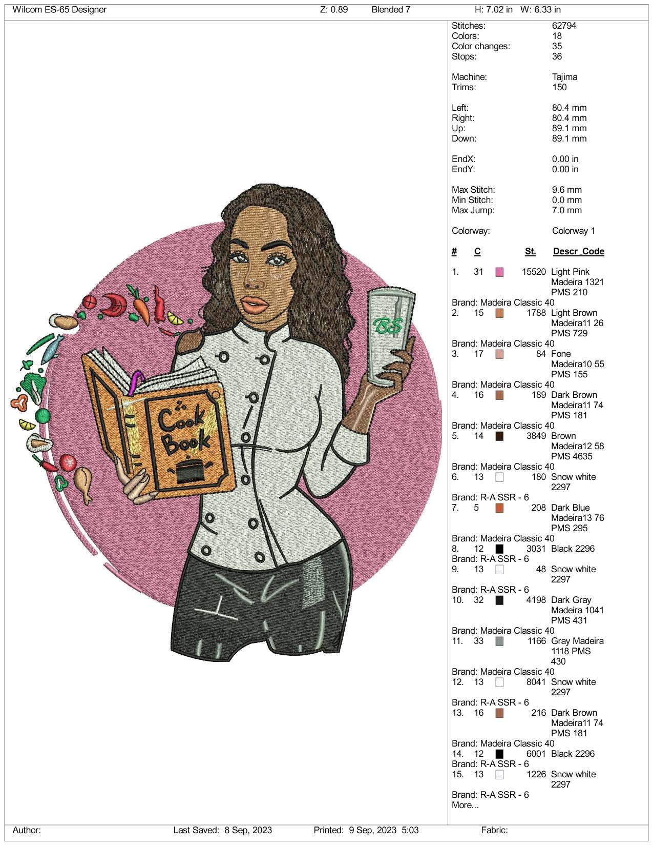 Chef Girl Embroidery Design Files - 3 Size's