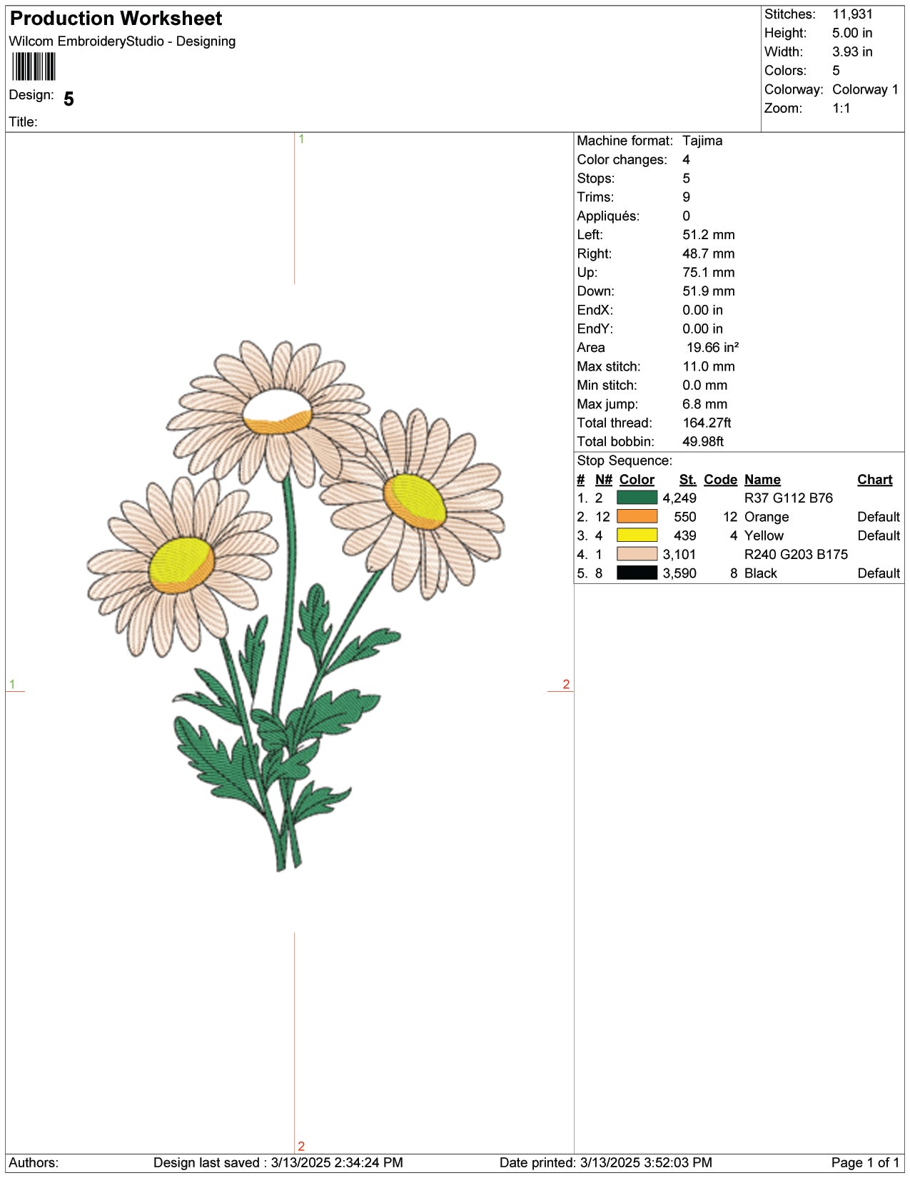 Blooming Daisies Embroidery Design Files - 9 Size's