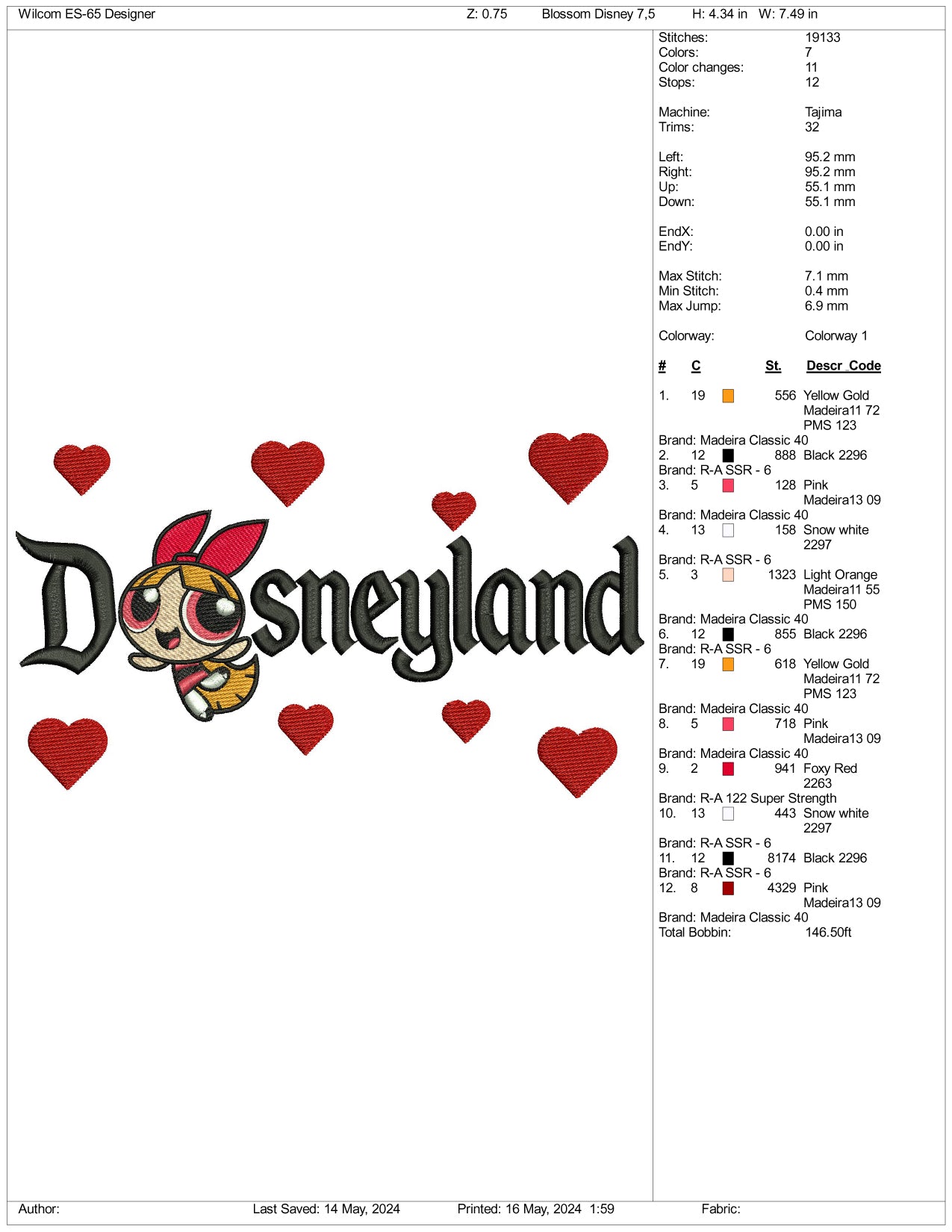Blossom Disneyland Embroidery Design Files - 3 Sizes