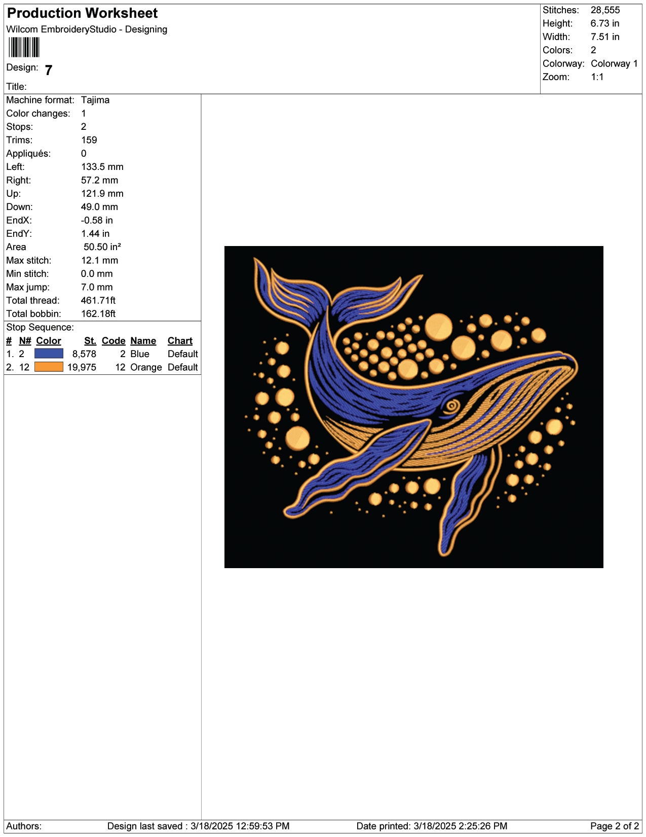 Blue Whale Embroidery Design Files - 9 Size's