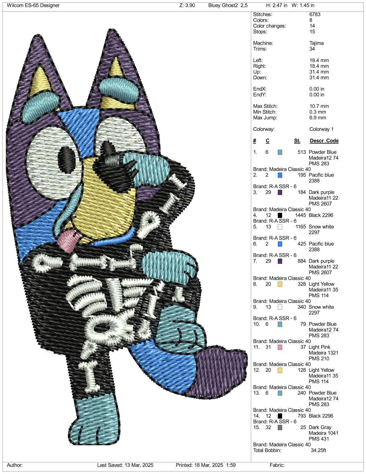 Skull Bluey Embroidery Design Files - 3 Size's