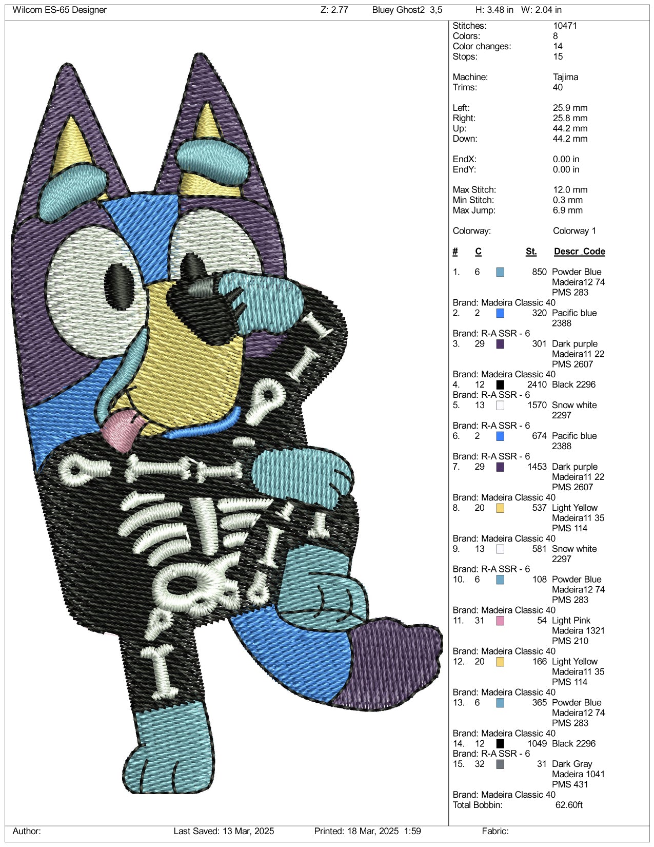 Skull Bluey Embroidery Design Files - 3 Size's