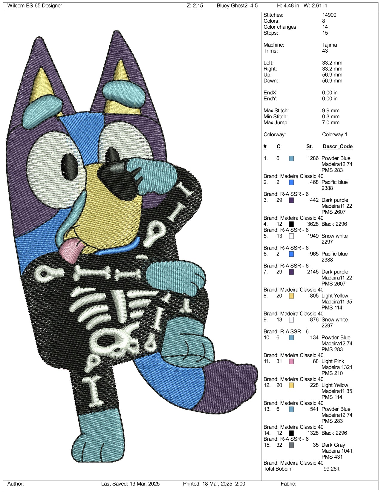 Skull Bluey Embroidery Design Files - 3 Size's