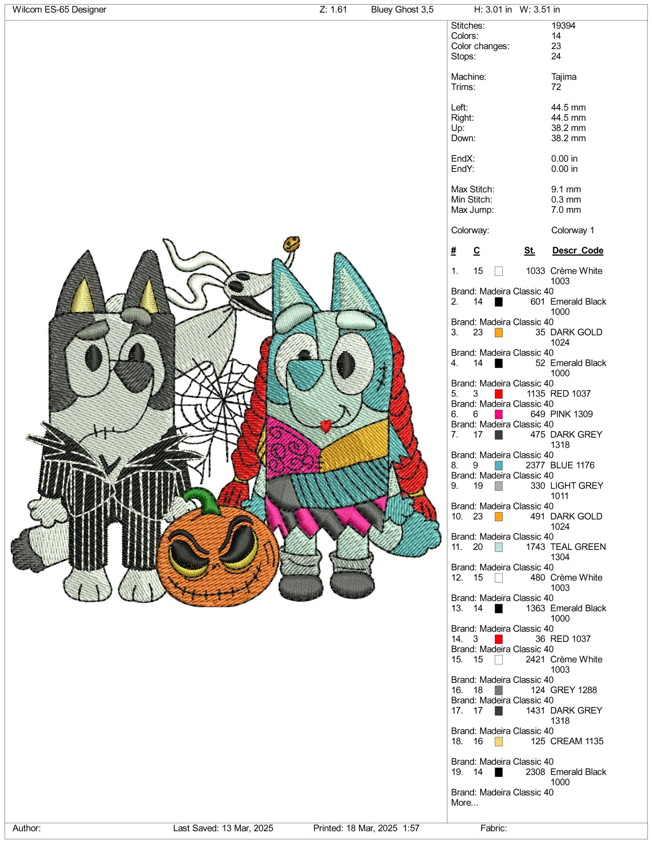 Bluey & Bingo Cosplay Jack & Sally Embroidery Files - 3 Size's
