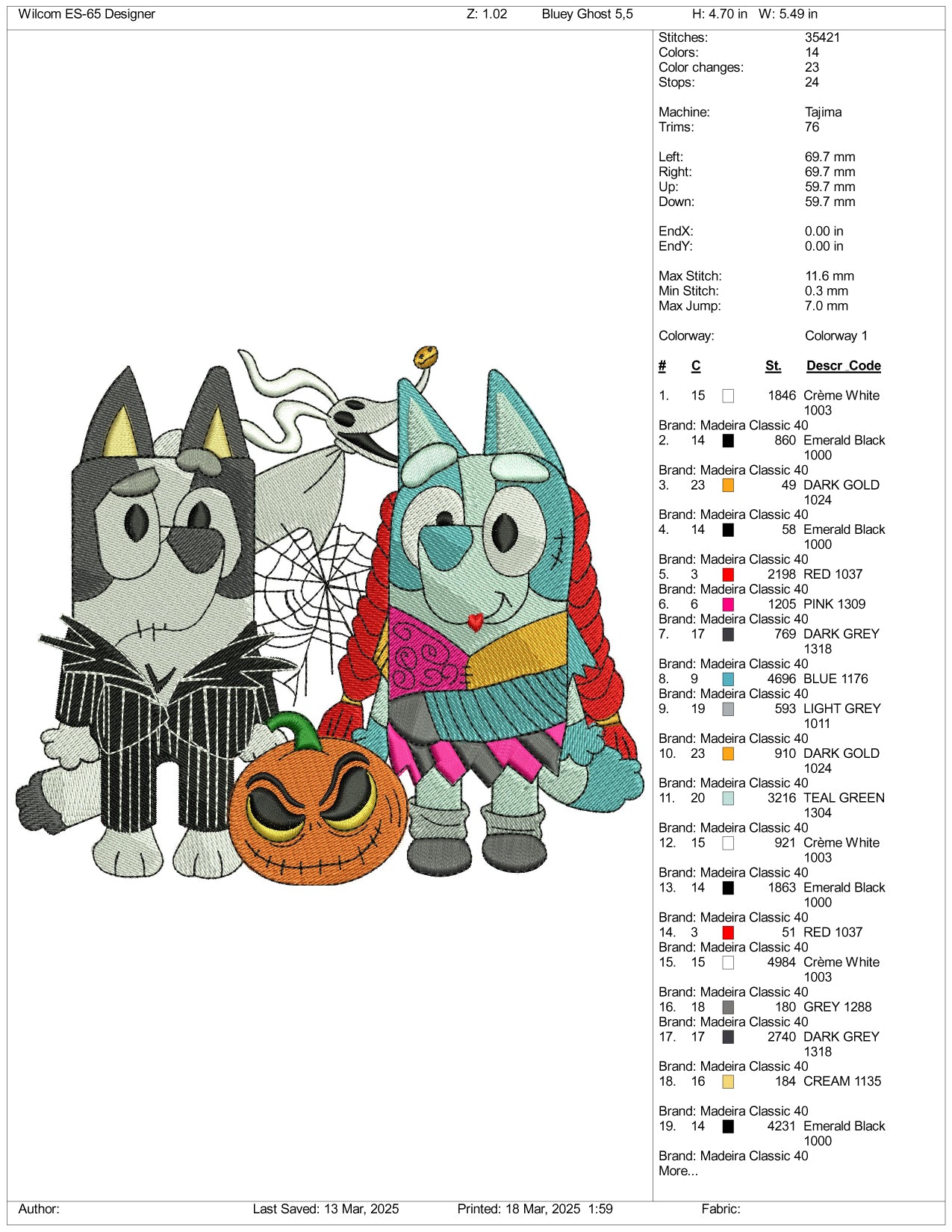 Bluey & Bingo Cosplay Jack & Sally Embroidery Files - 3 Size's