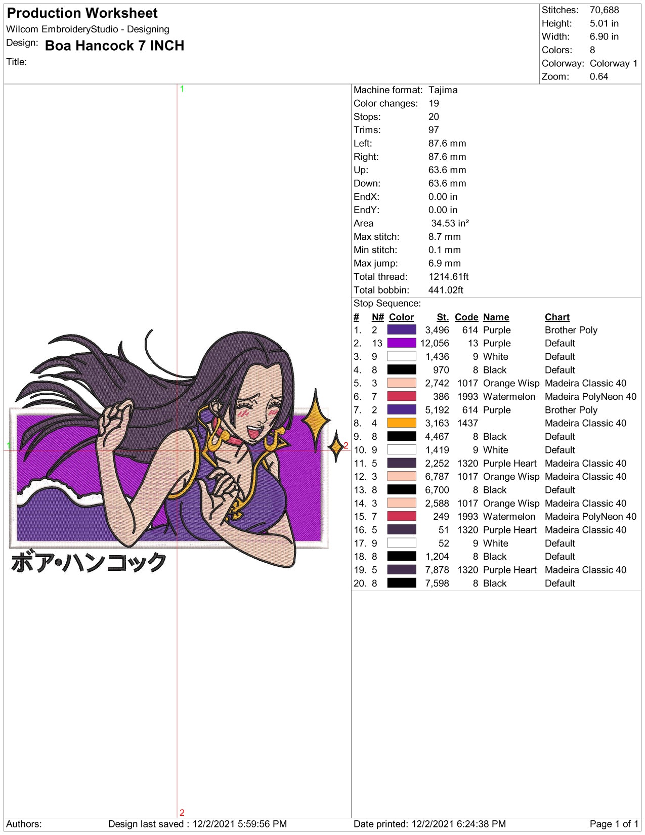 Boa Hancock Embroidery Design Files - 4 Size's