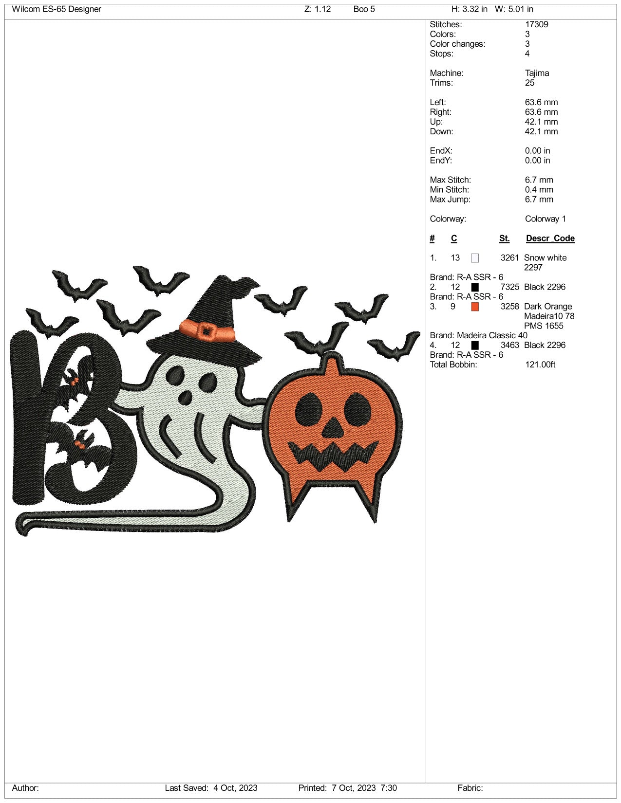 Boo v3 Embroidery Design Files - 3 Size's