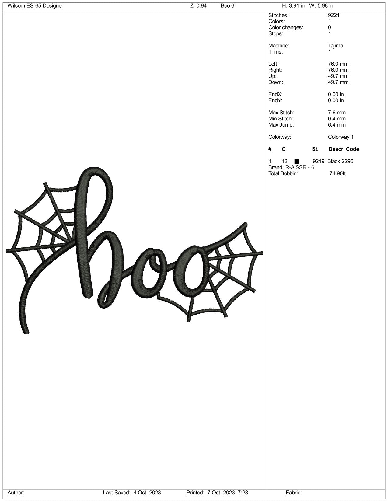 Boo Embroidery Design Files - 3 Size's