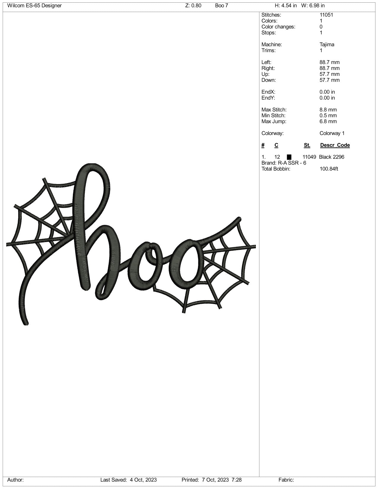Boo Embroidery Design Files - 3 Size's