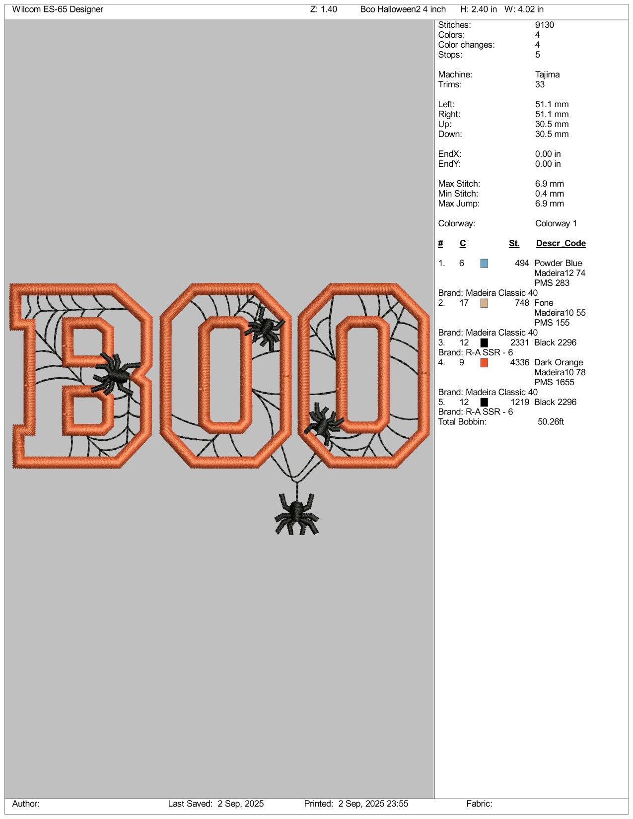Spider Boo Embroidery Design Files - 3 Size's