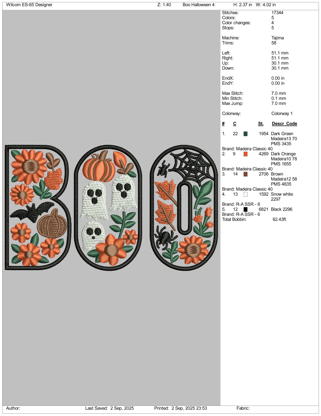 Floral Boo Embroidery Design Files - 3 Size's