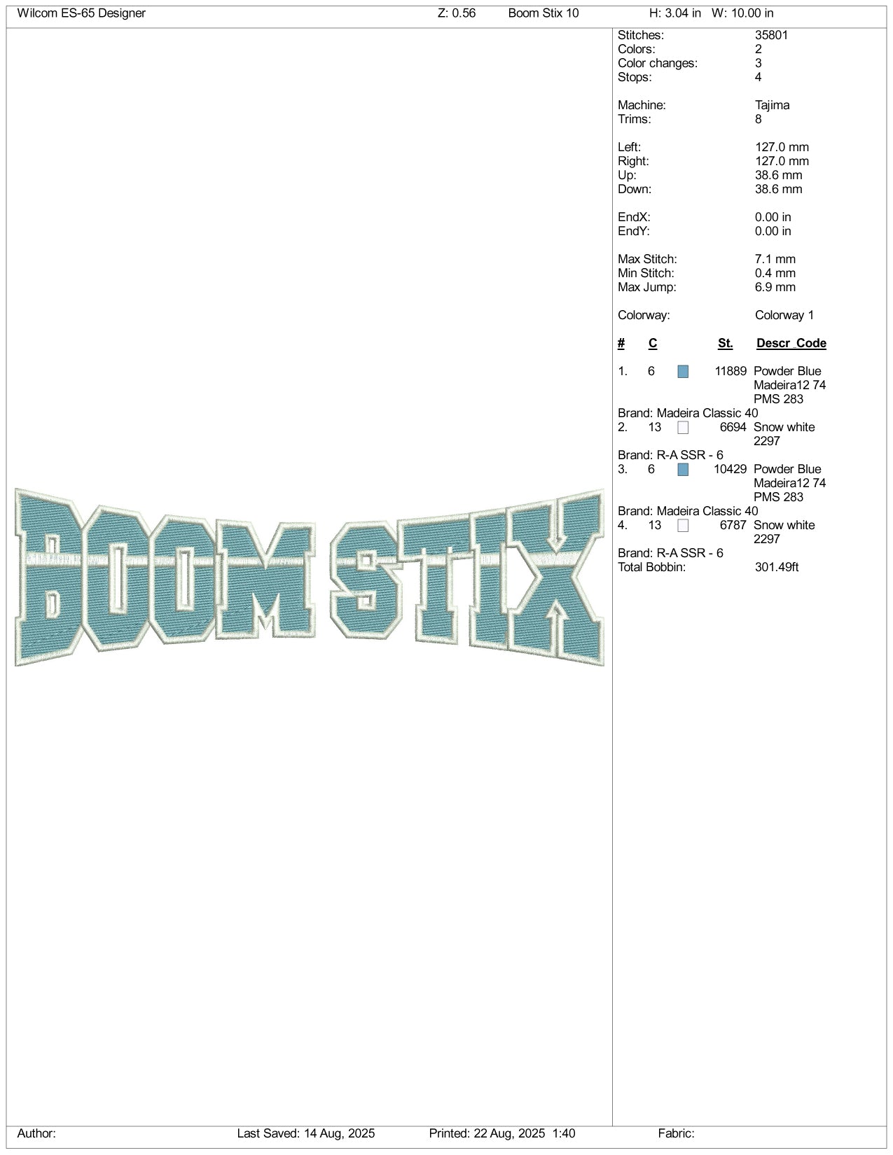 Boom Stix Embroidery Design Files - 3 Size's