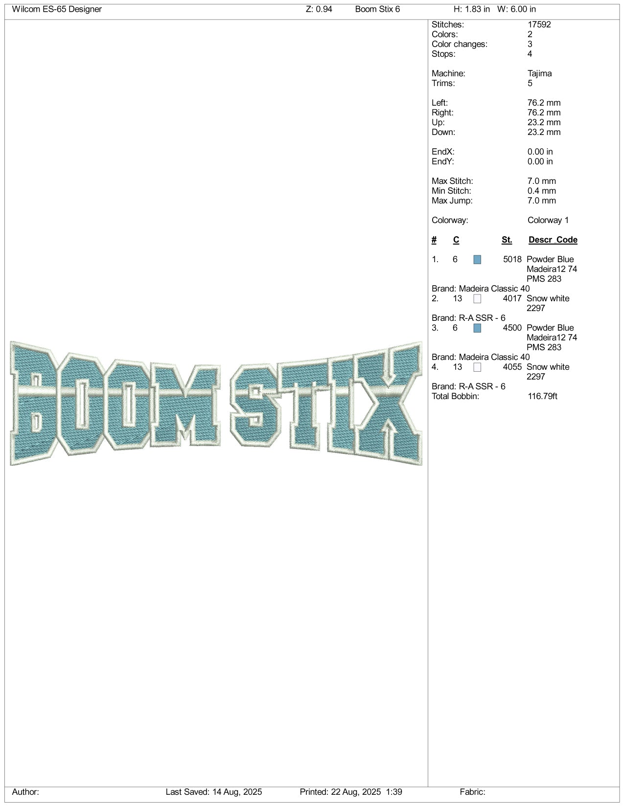 Boom Stix Embroidery Design Files - 3 Size's
