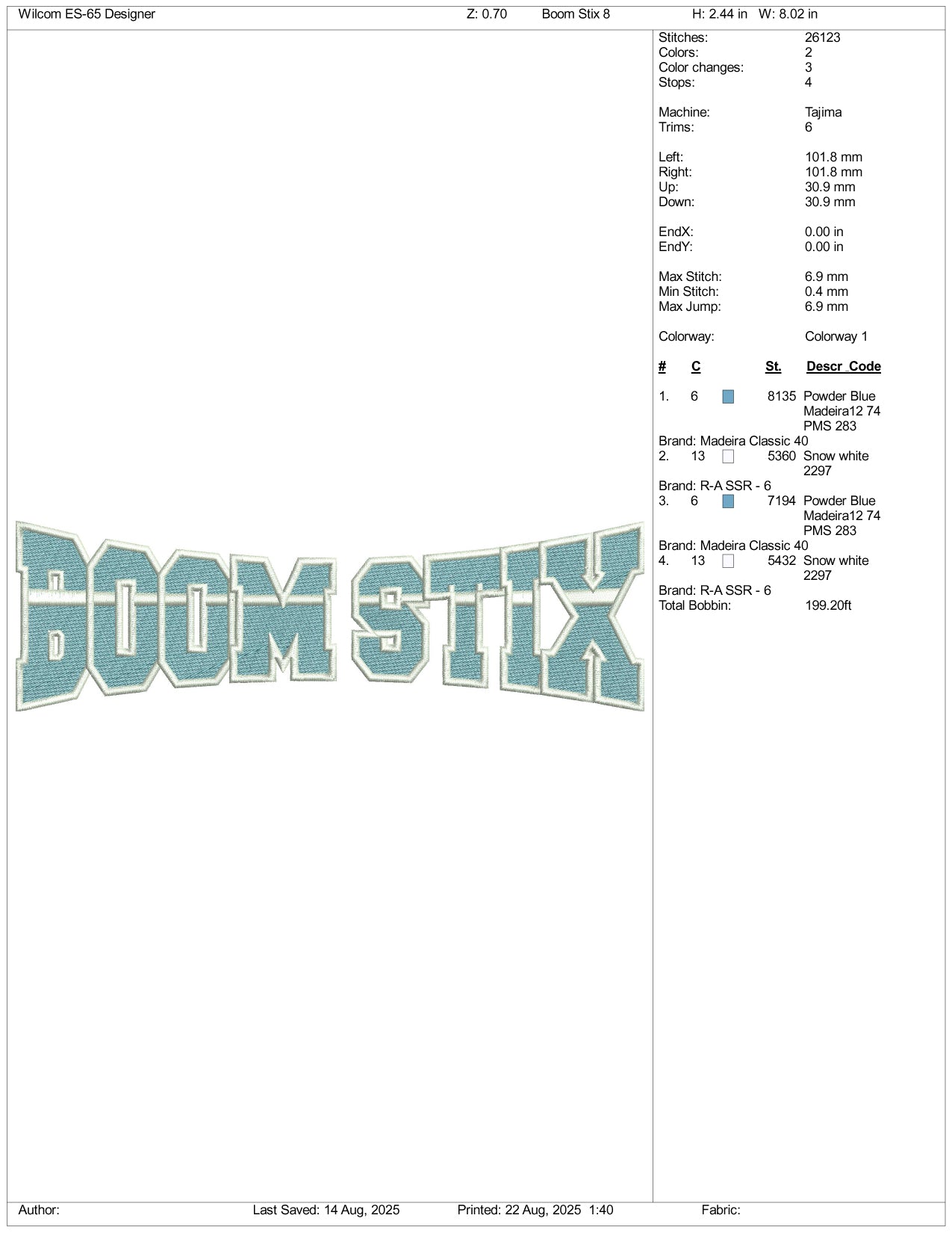 Boom Stix Embroidery Design Files - 3 Size's