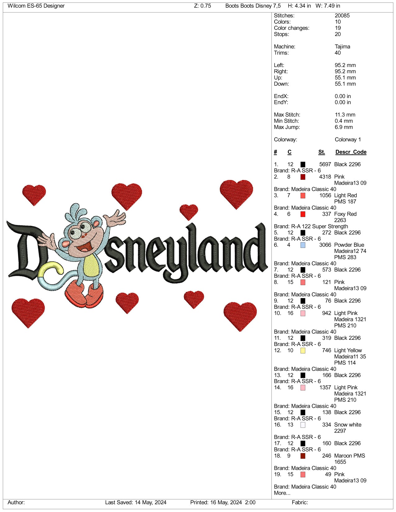 Archivos de diseño de bordado de Boots v1 Disneyland (3 tamaños)