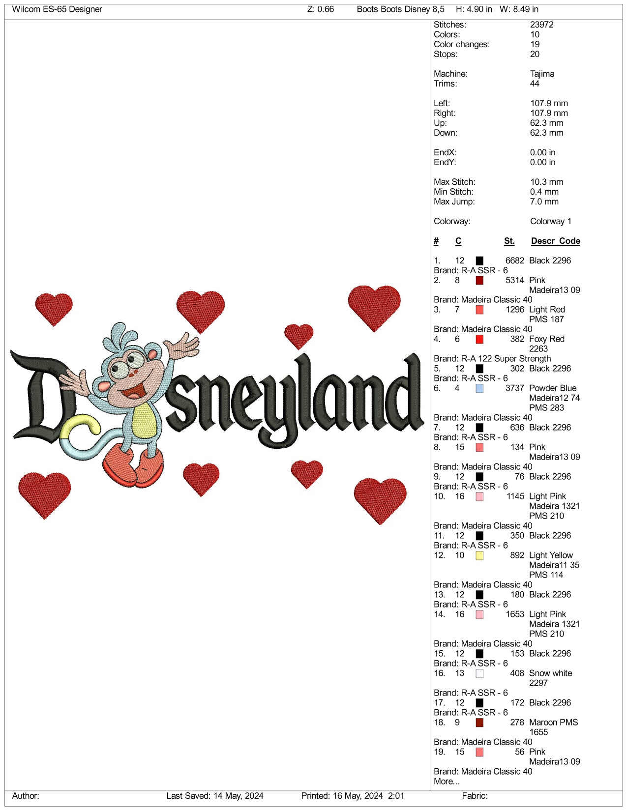 Archivos de diseño de bordado de Boots v1 Disneyland (3 tamaños)