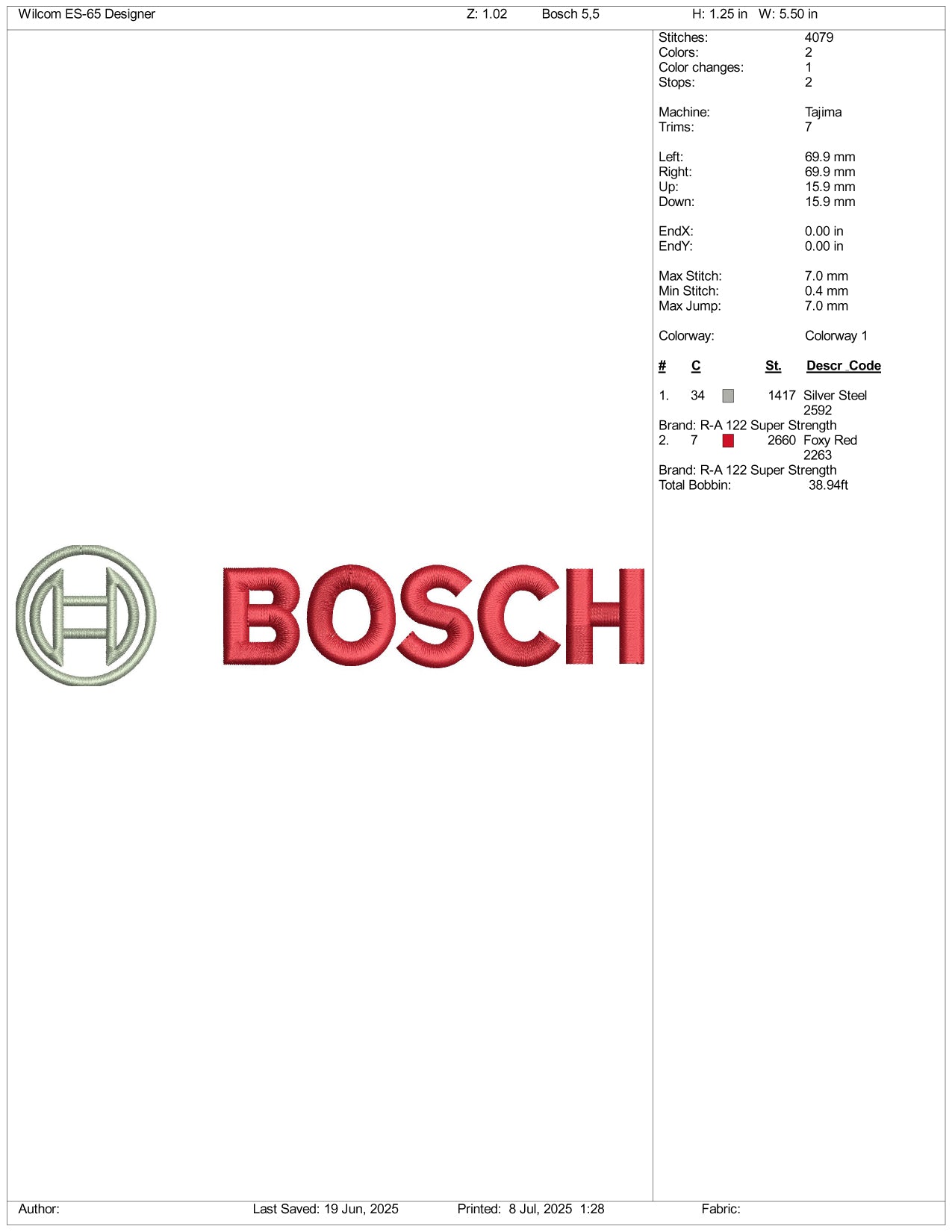 BOSCH Logo Embroidery Design Files - 3 Size's