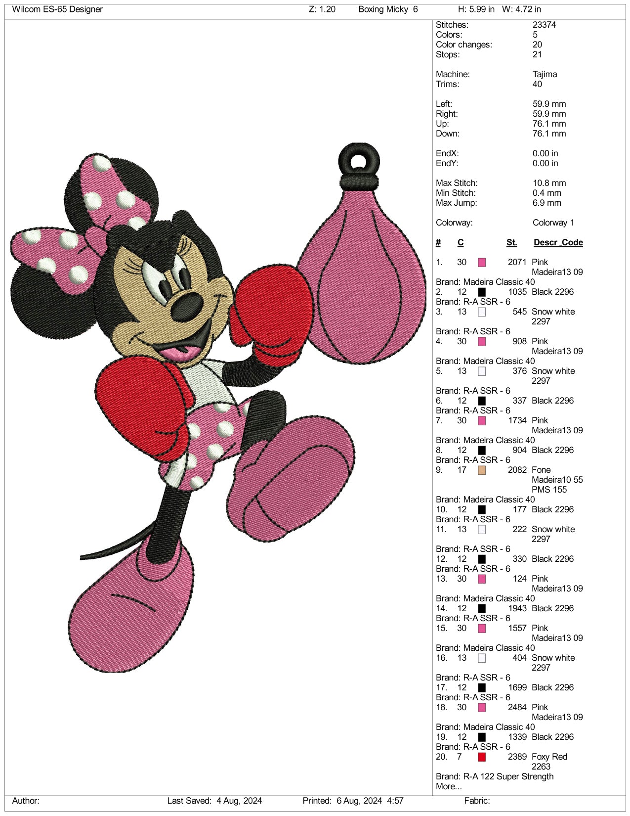 Boxer Minnie Mouse Embroidery Files - 3 Size's