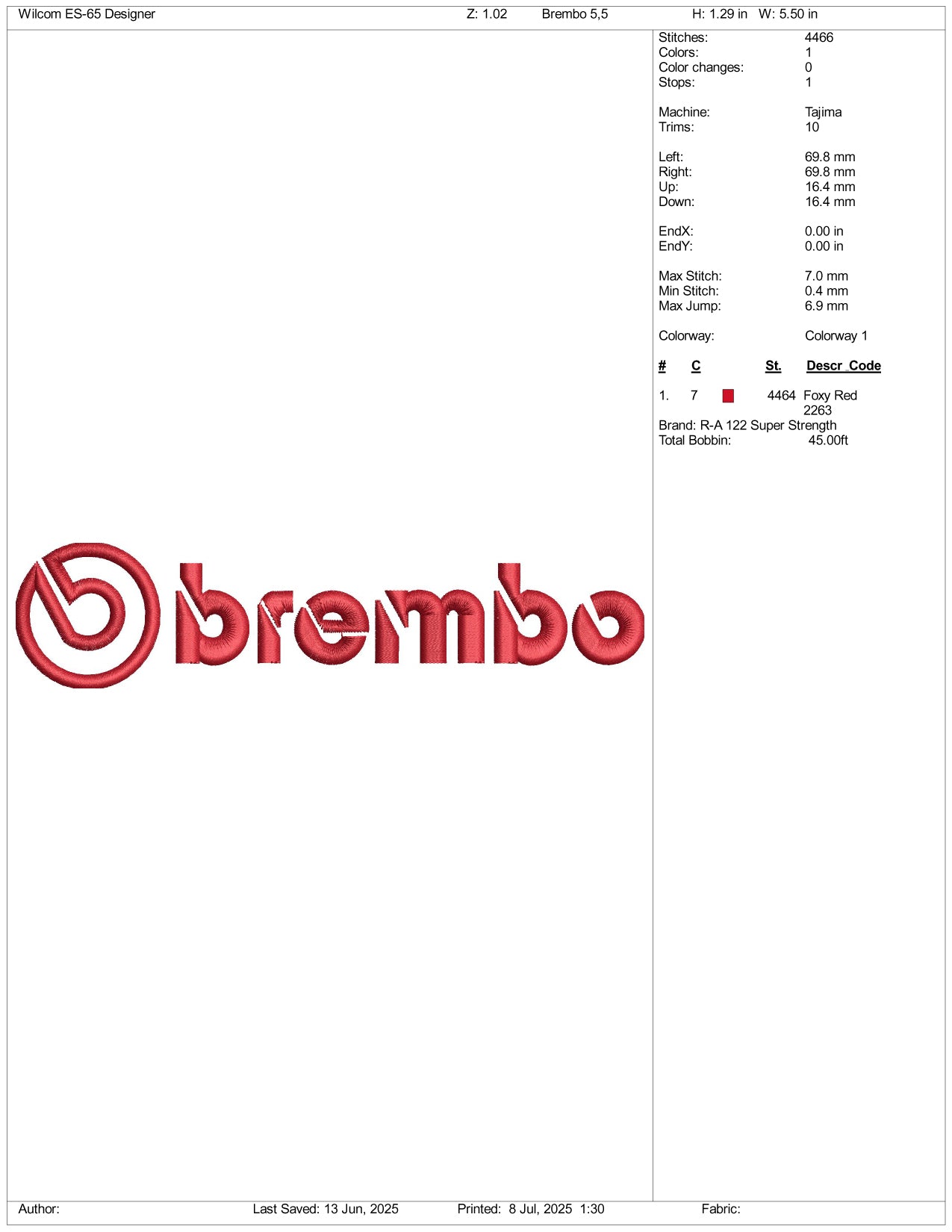 BremboLogo Embroidery Design Files - 3 Size's