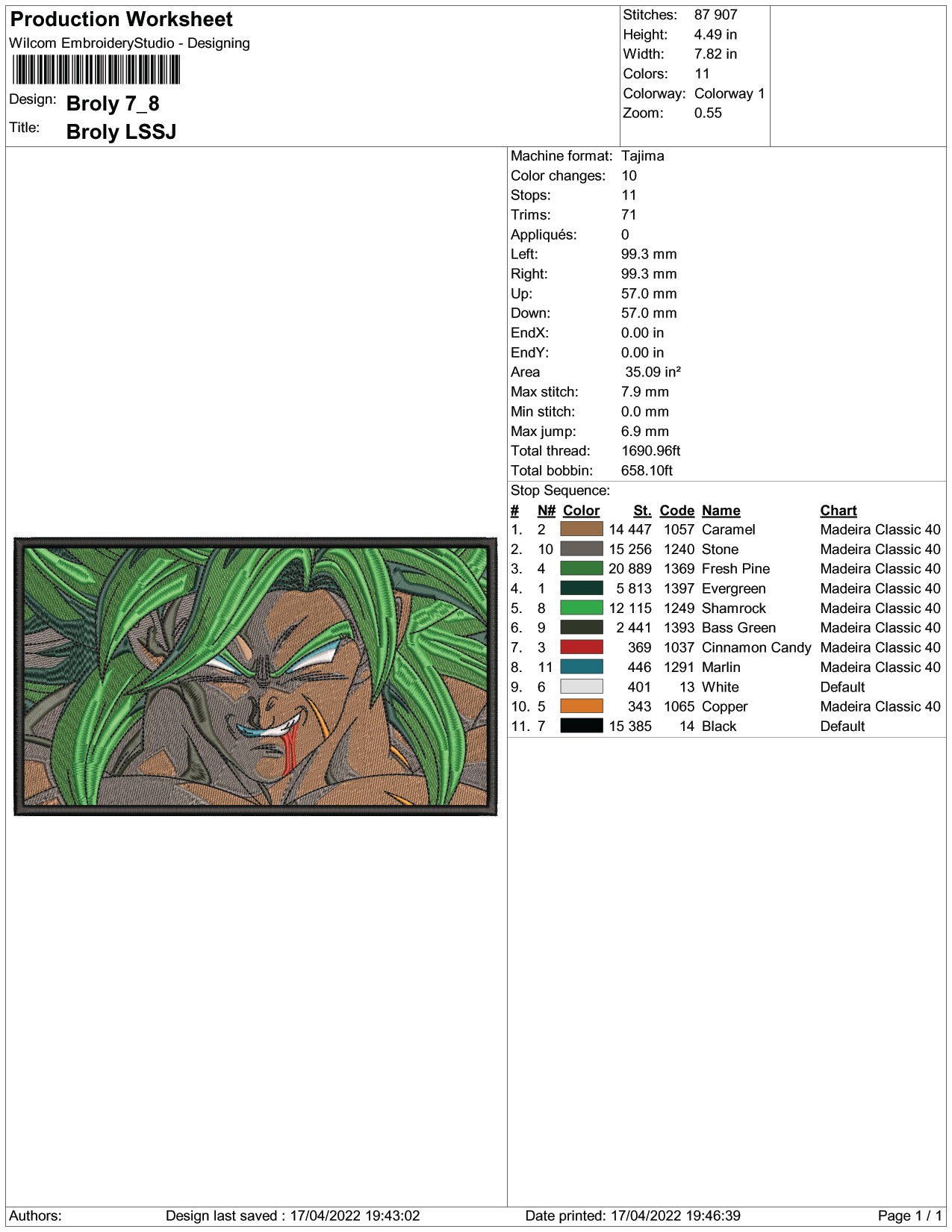 Broly Embroidery Design Files - 3 Size's