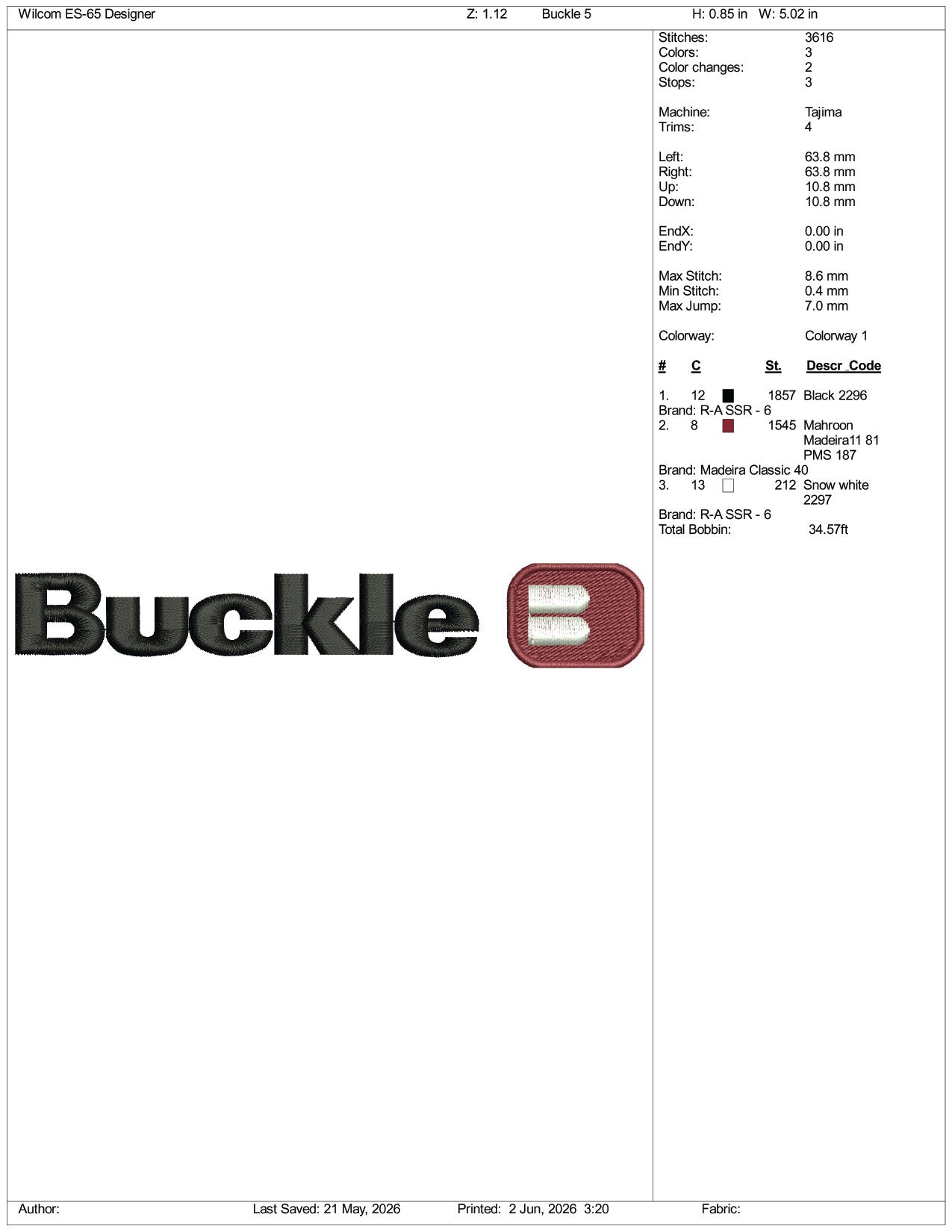 Buckle Logo Embroidery Design Files - 3 Size's