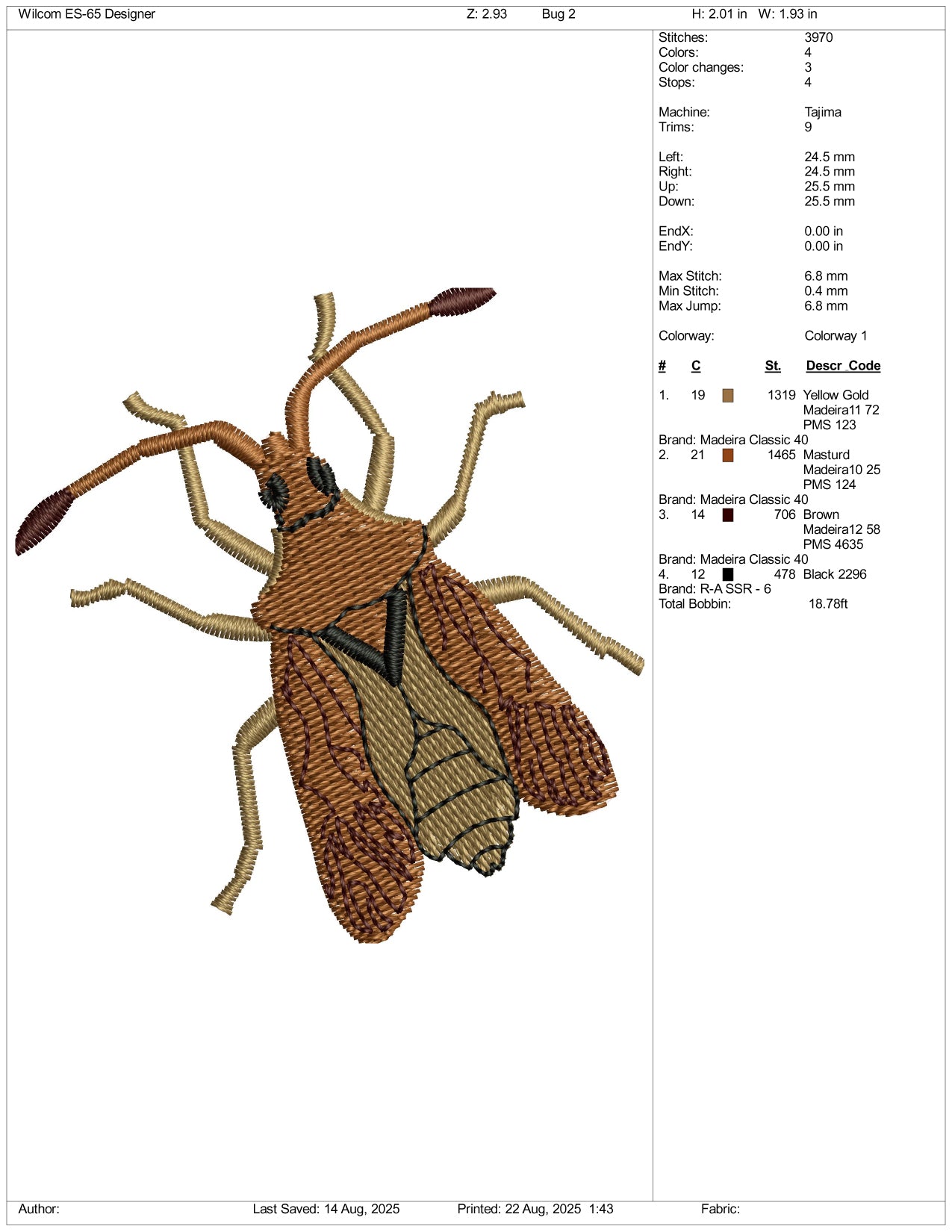 True Bee Embroidery Design Files - 3 Size's