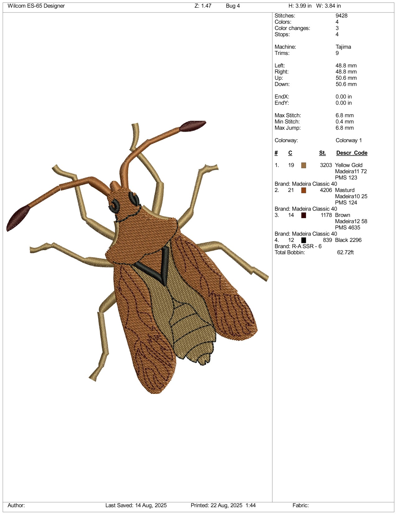 True Bee Embroidery Design Files - 3 Size's