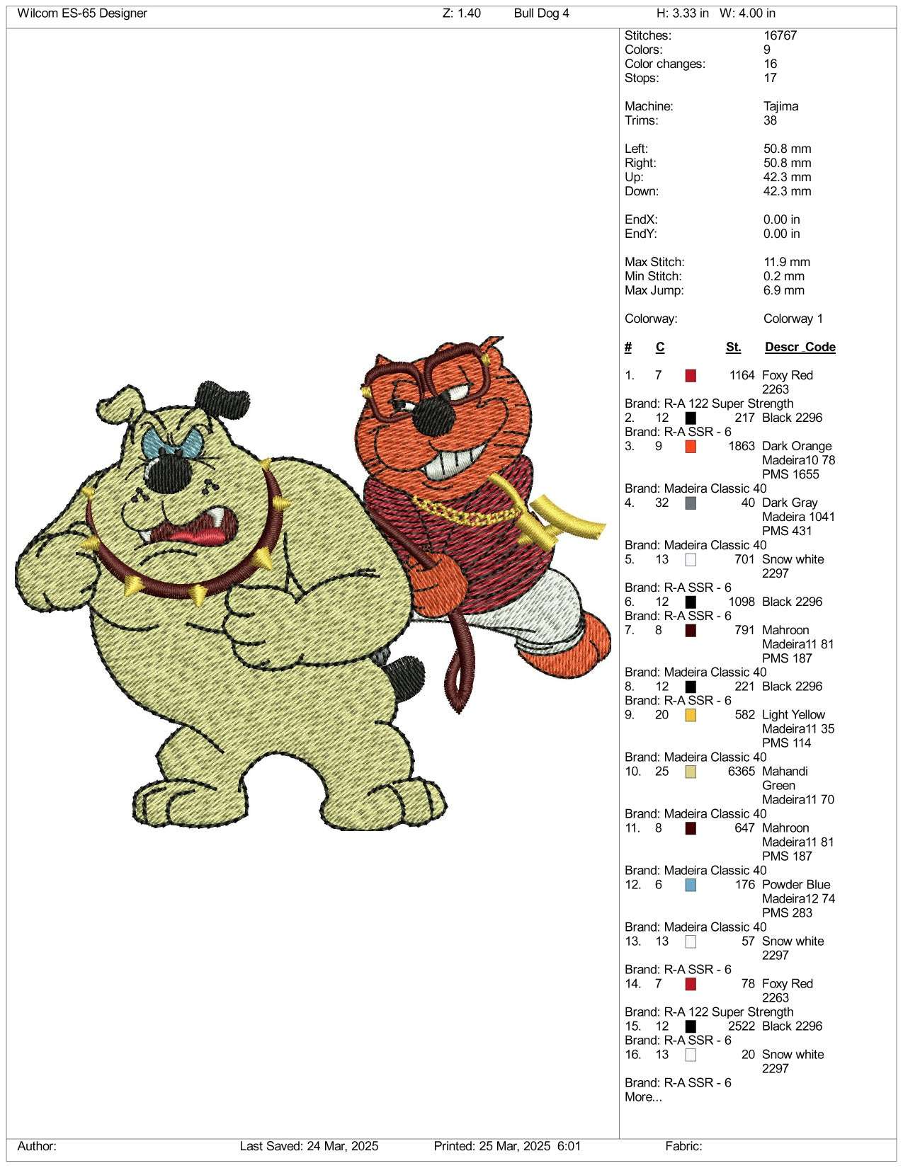 Bull Dog v2 Embroidery Design Files - 3 Size's