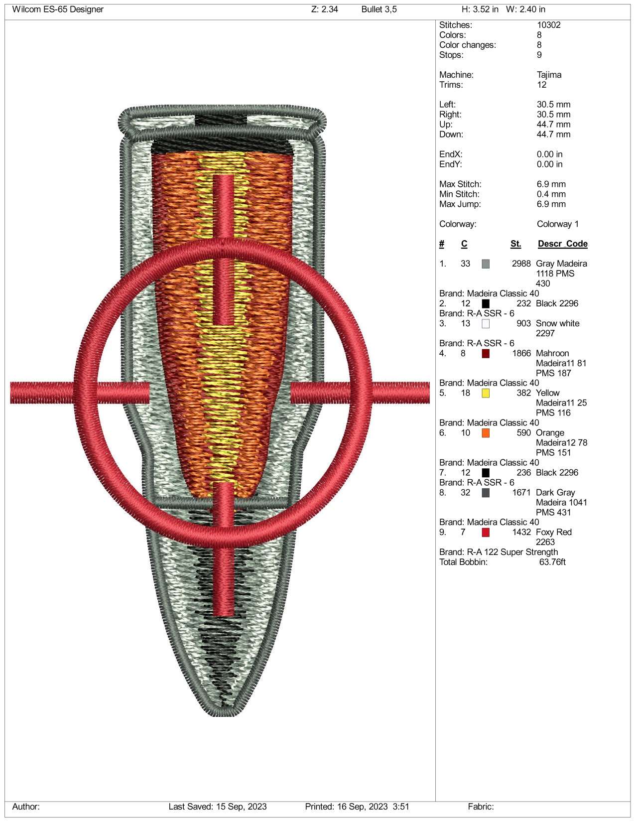 Bullet Embroidery Design Files - 3 Size's