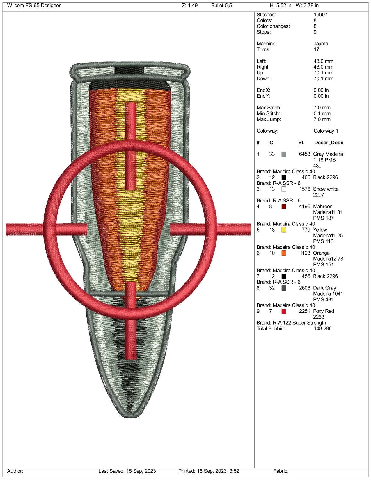 Bullet Embroidery Design Files - 3 Size's