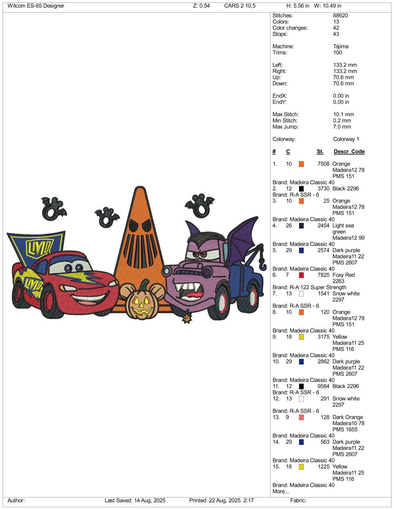 Halloween Cars Embroidery Design Files - 3 Size's
