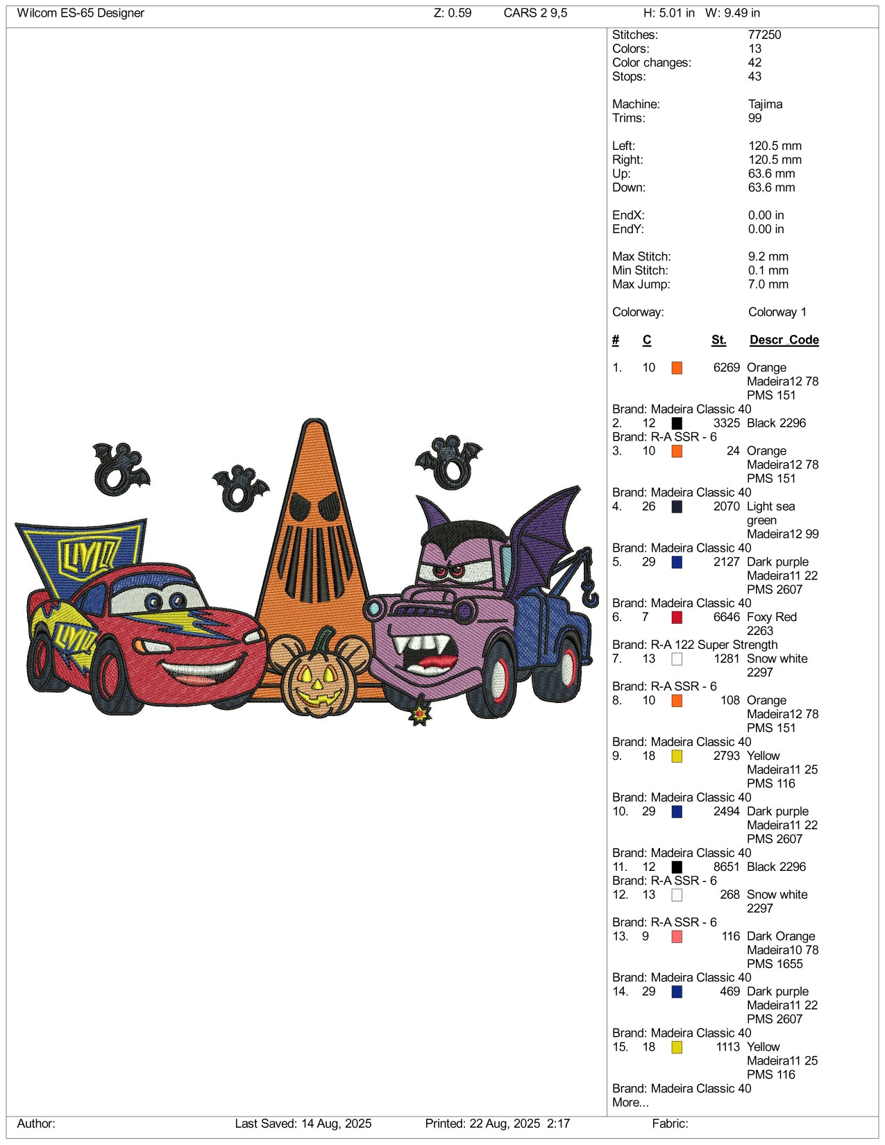 Halloween Cars Embroidery Design Files - 3 Size's