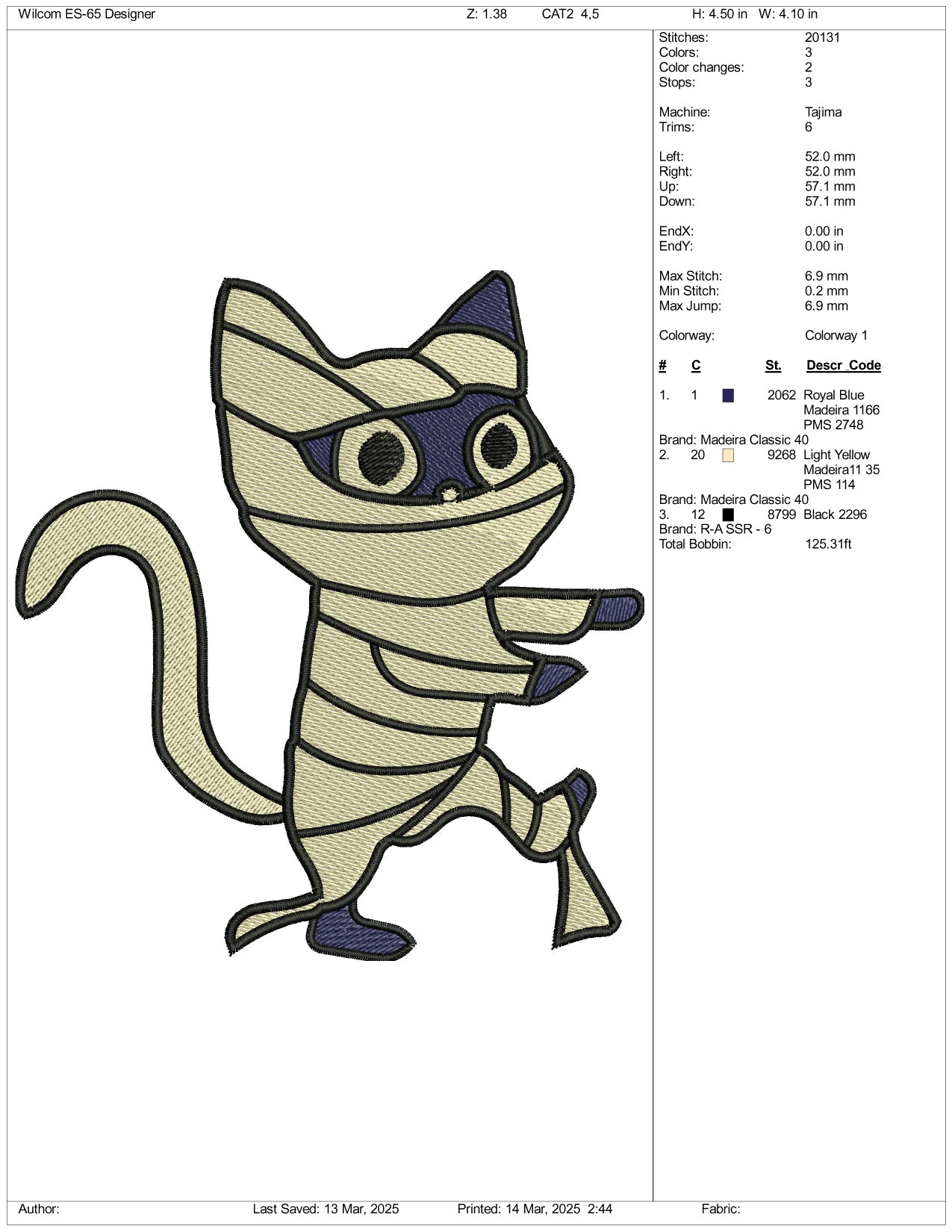 Archivos de bordado de Momia Gatita - 3 tamaños