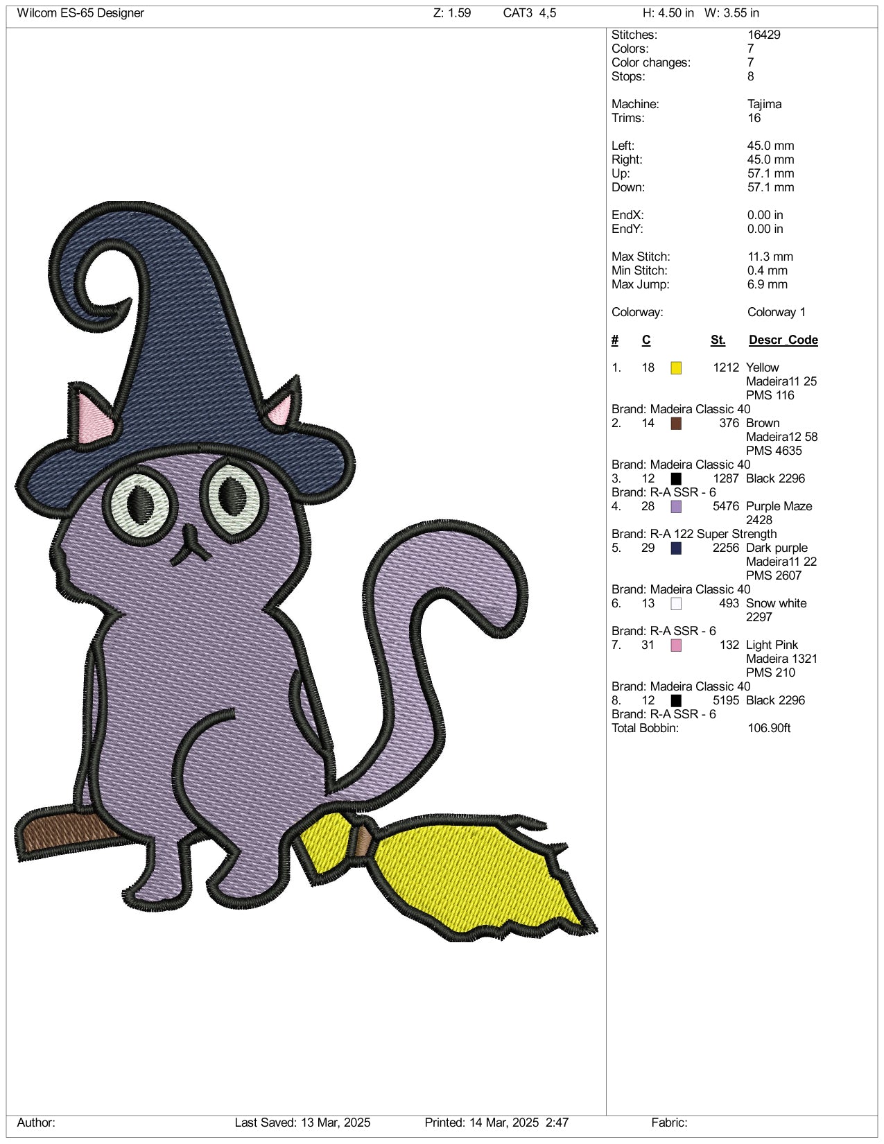 Archivos de bordado de Kitty Witch - 3 tamaños