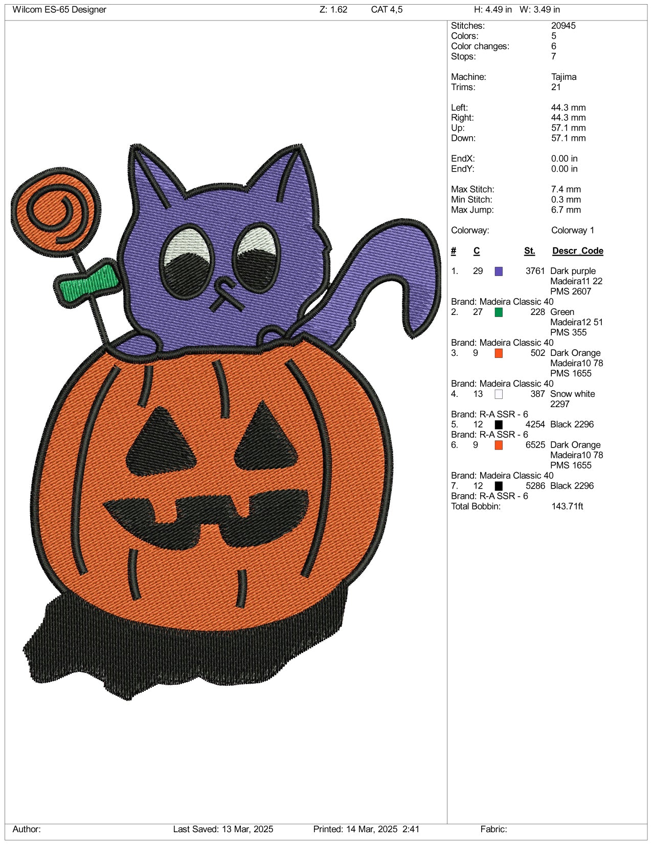 Pumpkin Kitty Embroidery Files - 3 Size's