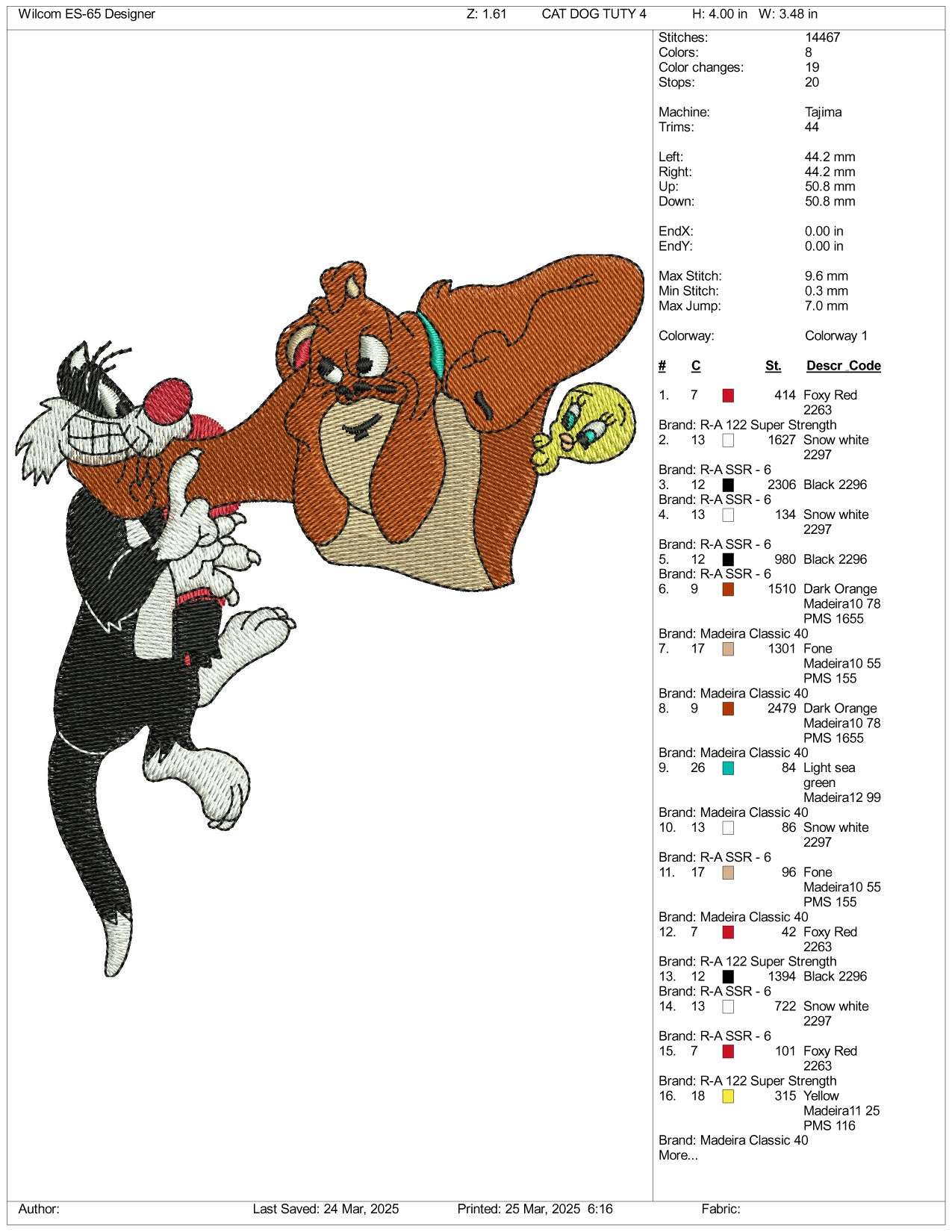 Sylvester v2 Embroidery Design Files - 3 Size's